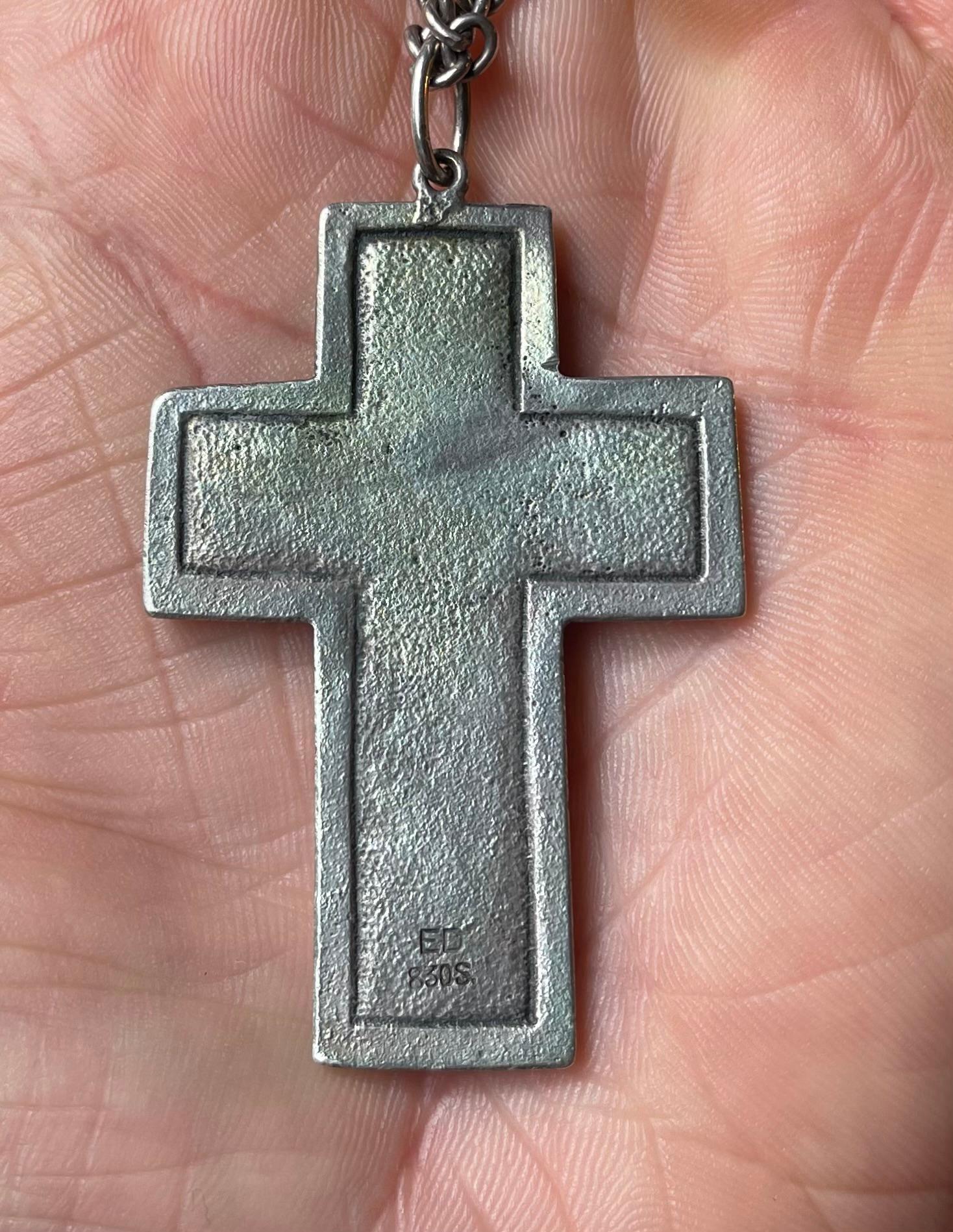 Arts and Crafts Einar Dragsted Danish Silver Necklace & Crucifix, 1940s For Sale