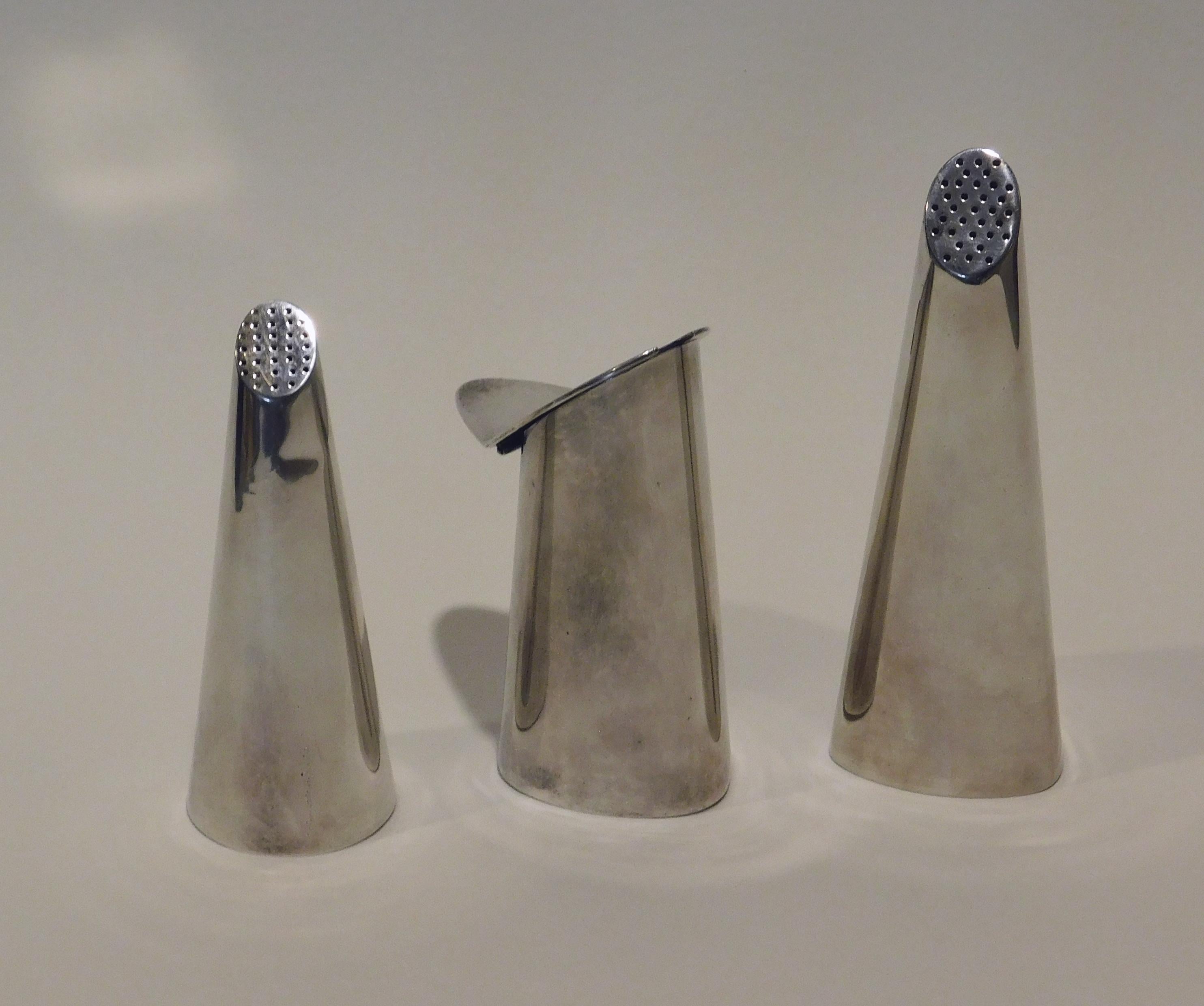 Einar Dragsted Modernist Sterling Denmark Salt, Pepper and Creamer im Angebot 3