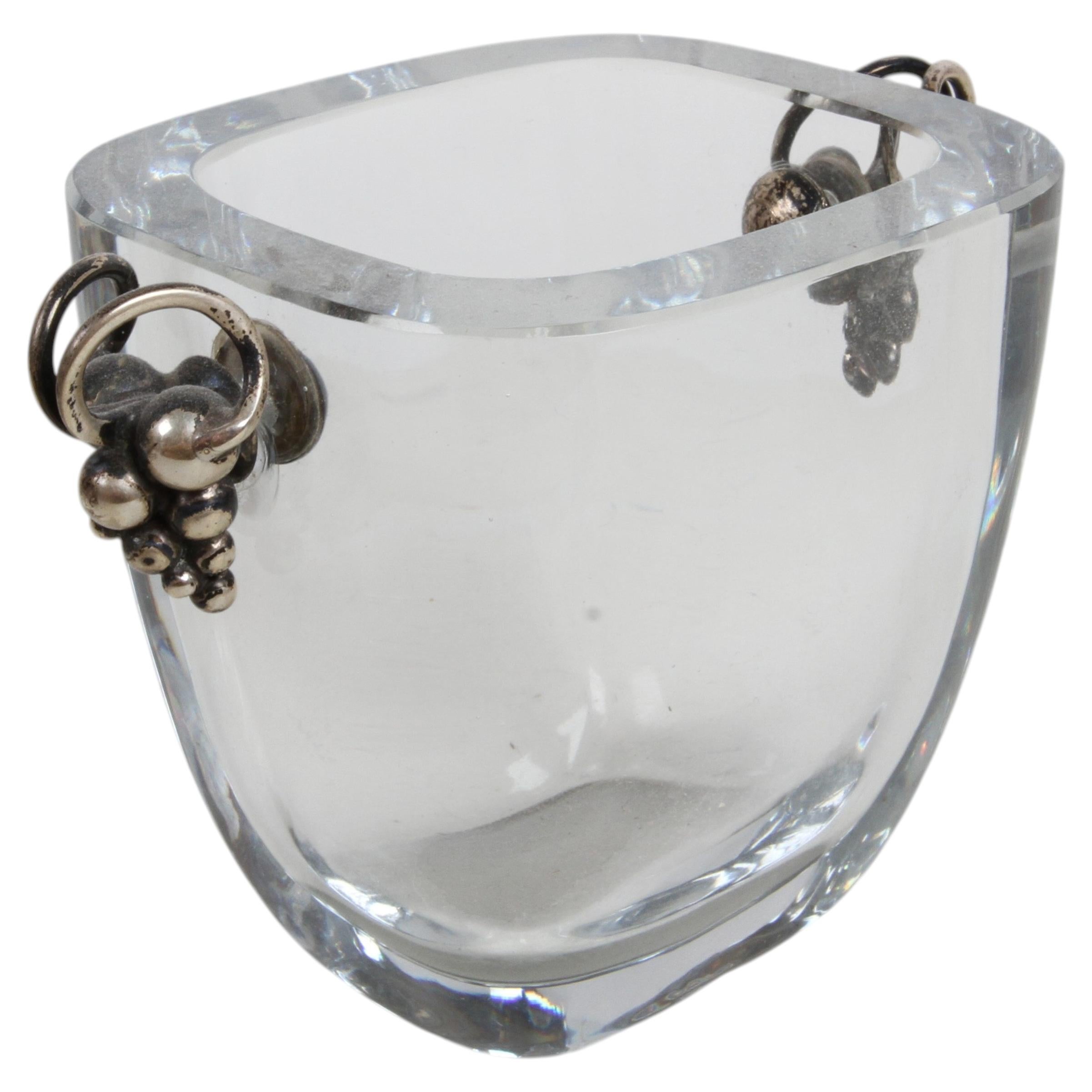 Einar Dragsted & Strömbergshyttan Swedish Grace Crystal Vase with Sterling Grape For Sale