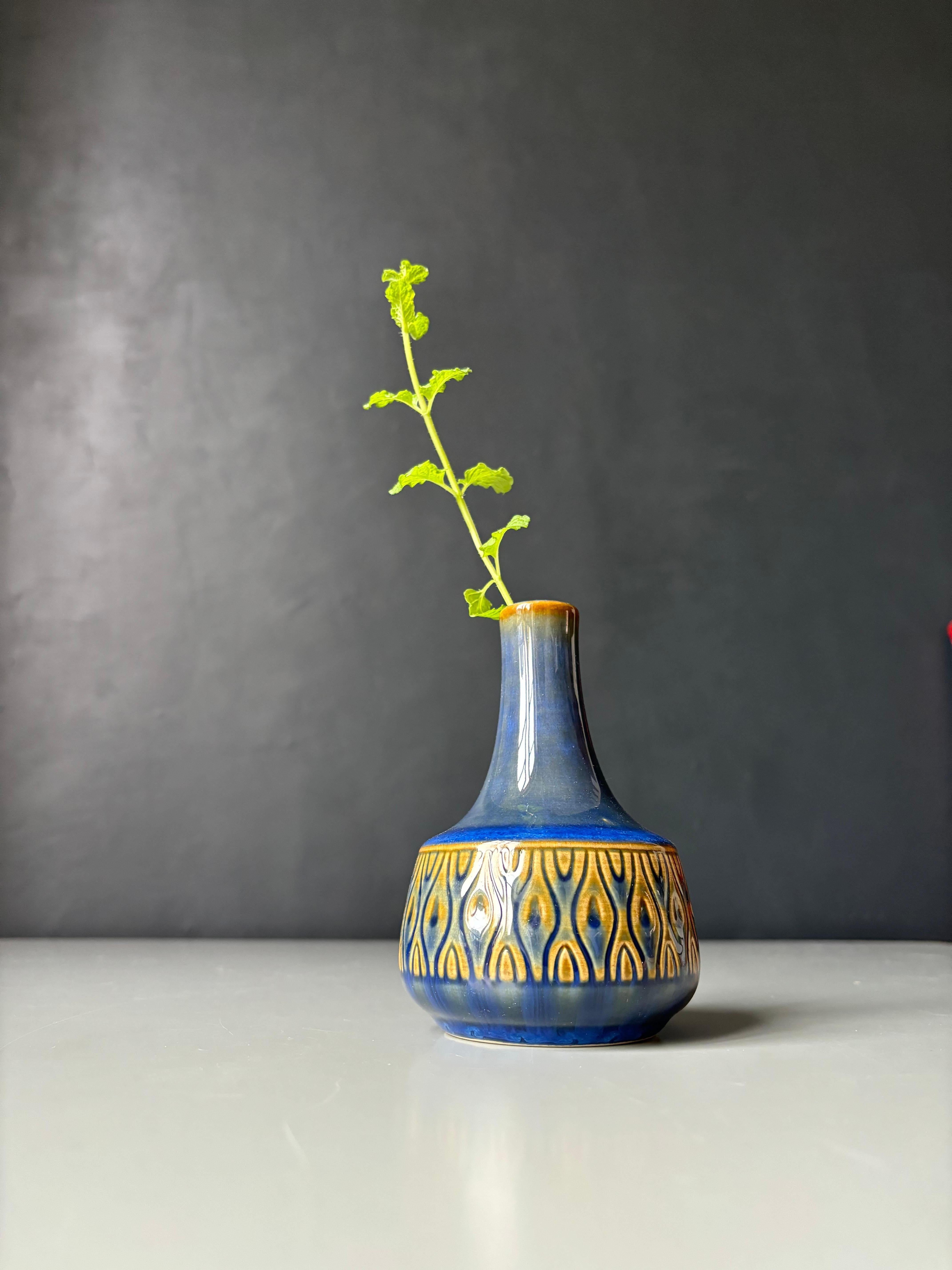 Danese Vaso Einar Johansen blu e caramello, anni '60 in vendita