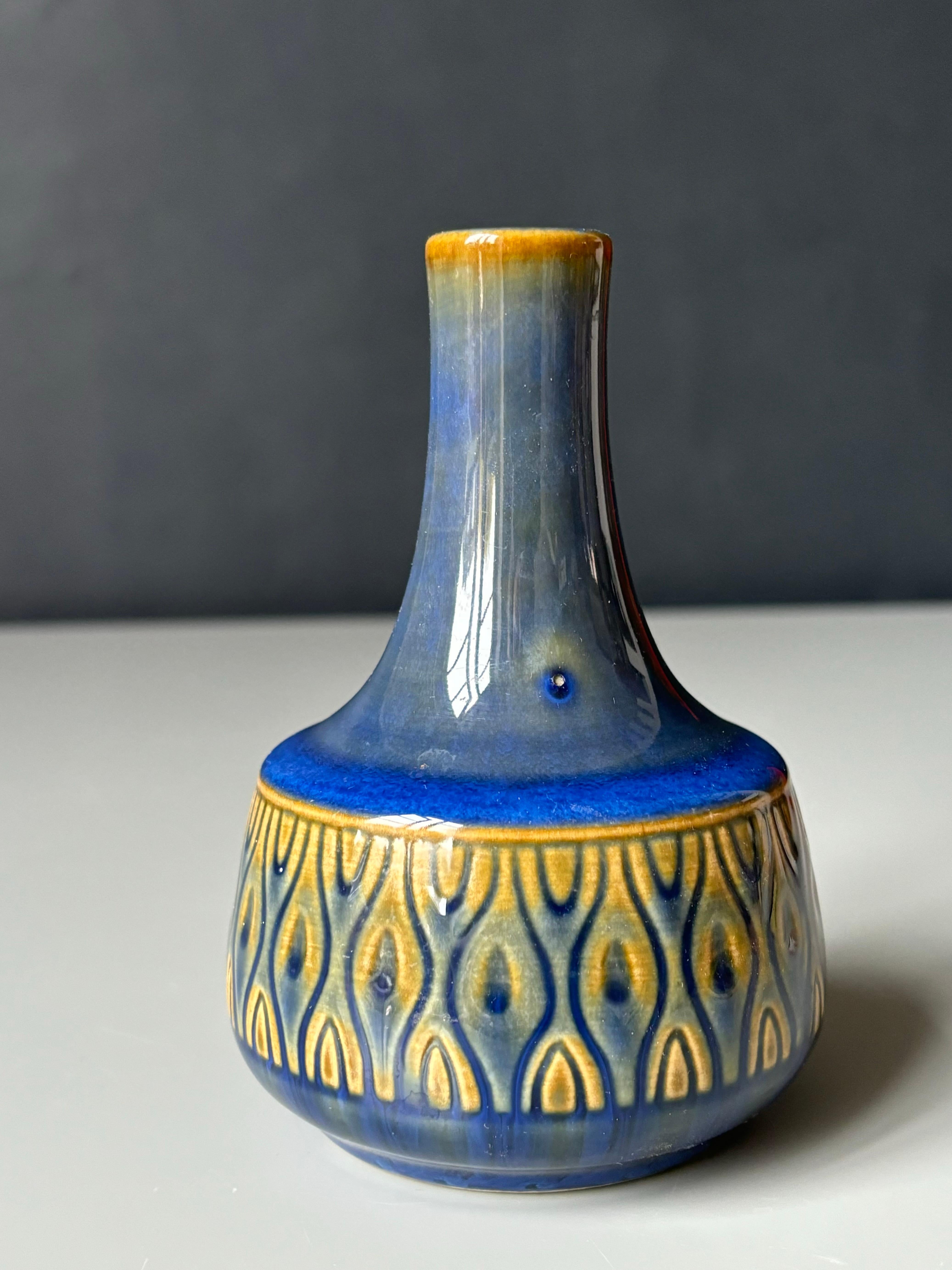 Smaltato Vaso Einar Johansen blu e caramello, anni '60 in vendita
