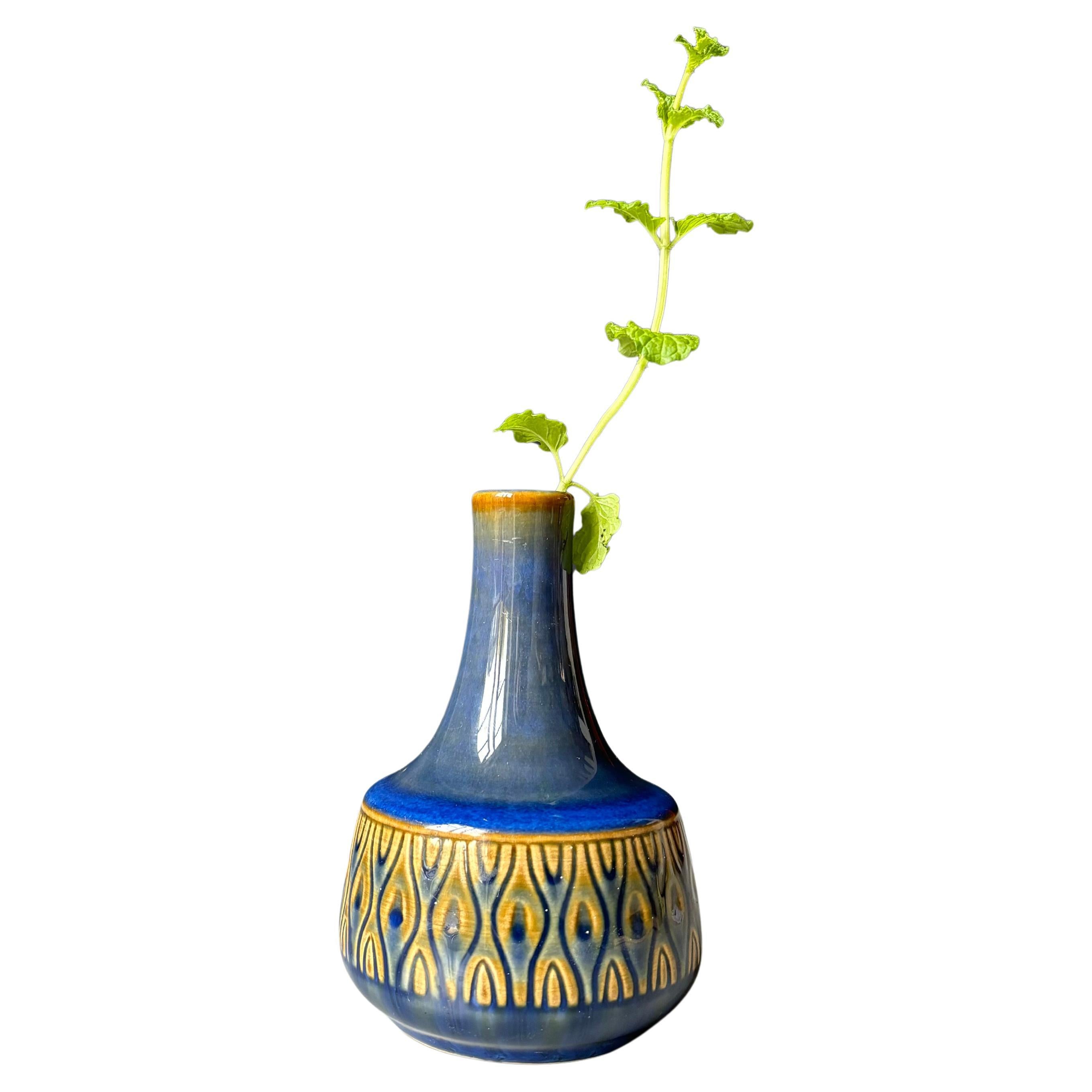 Einar Johansen Blaue, strukturierte Vase aus Karamell, 1960er Jahre