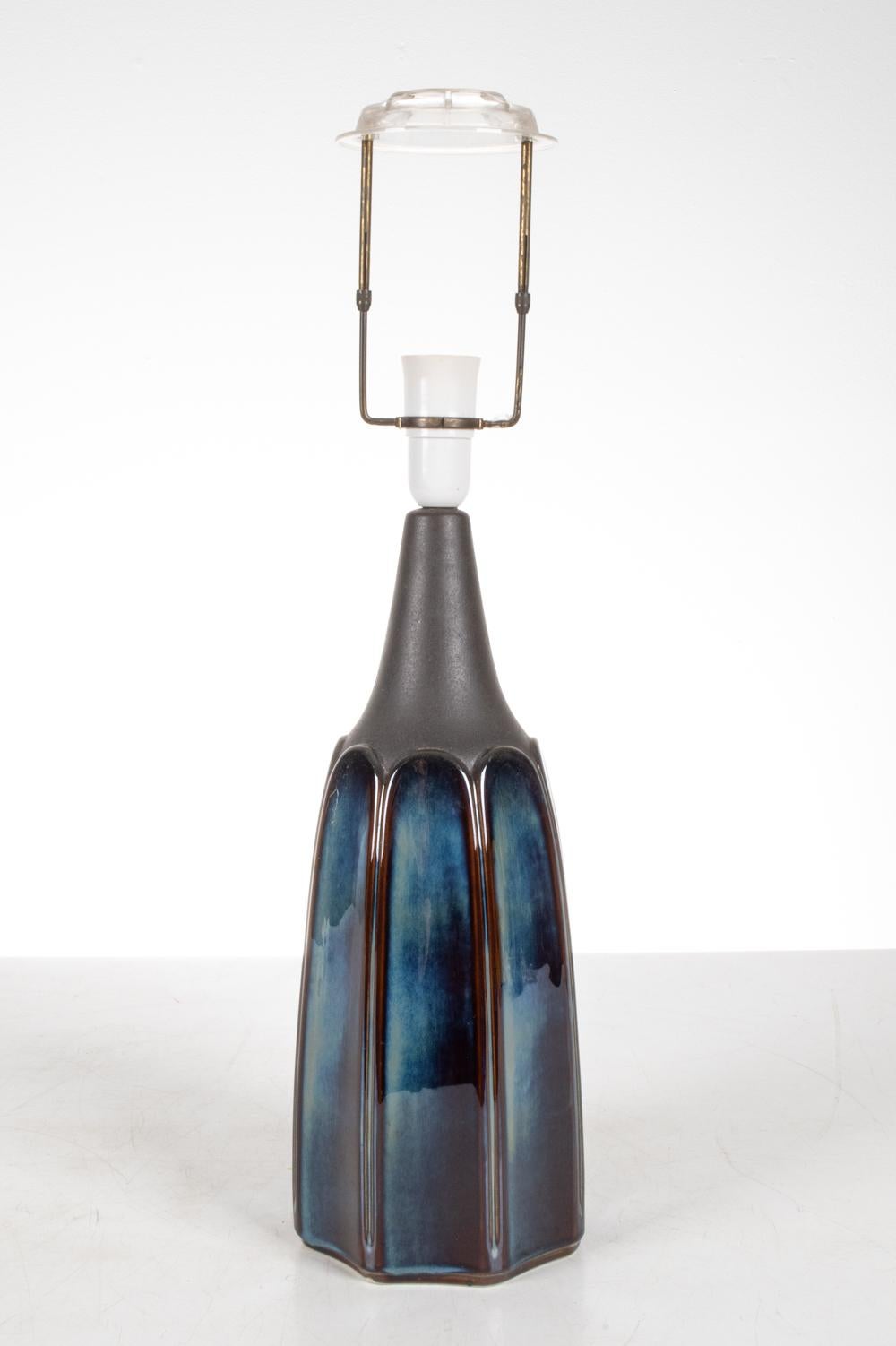 Scandinavian Modern Einar Johansen for Soholm Sculptural Blue Ceramic Table Lamp For Sale