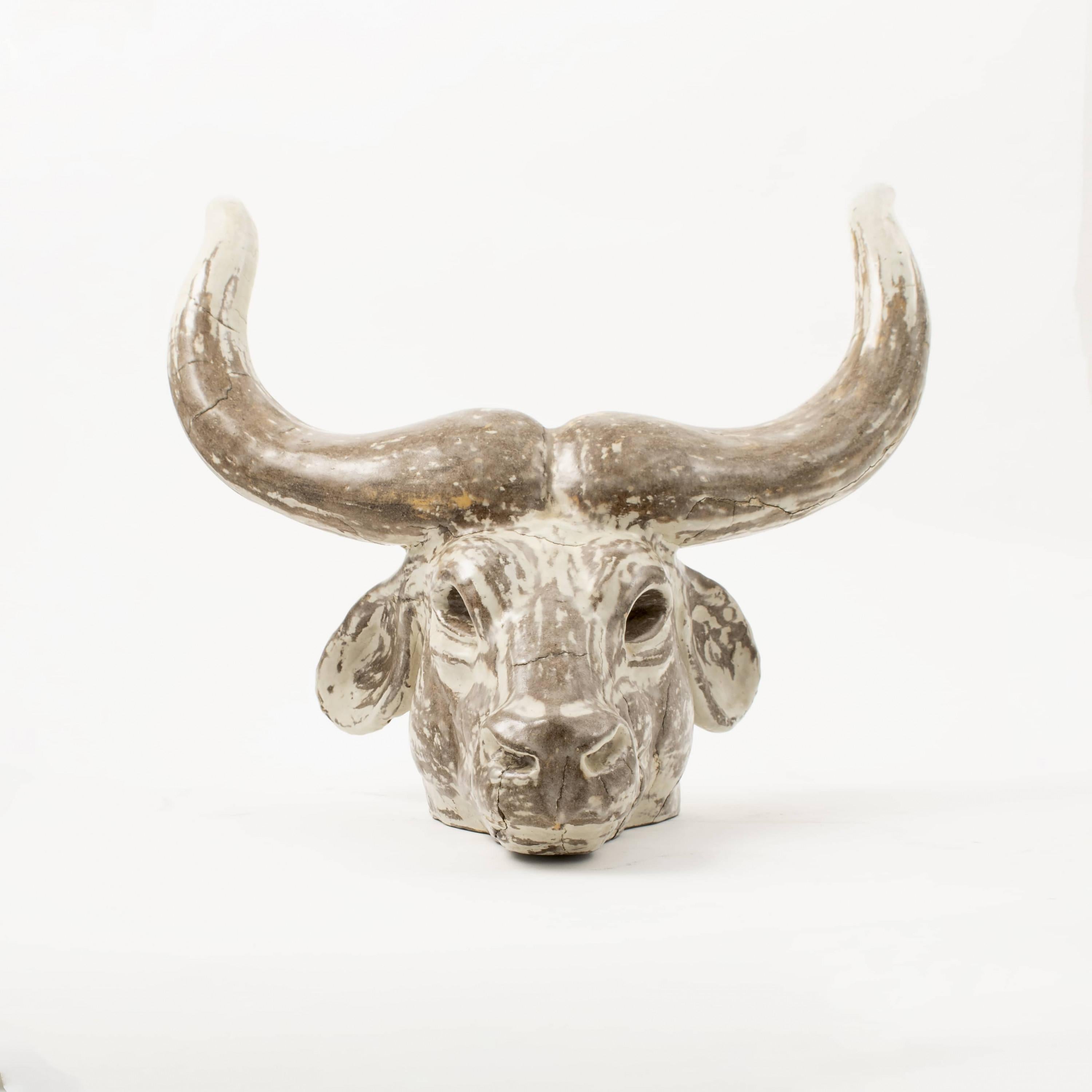 Scandinavian Modern Einar Johansen Rare Stoneware Watussi Ox Head For Sale