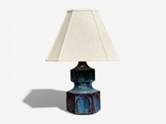 Einar Johansen, Table Lamp, Blue Glazed Ceramic, Denmark, 1960s