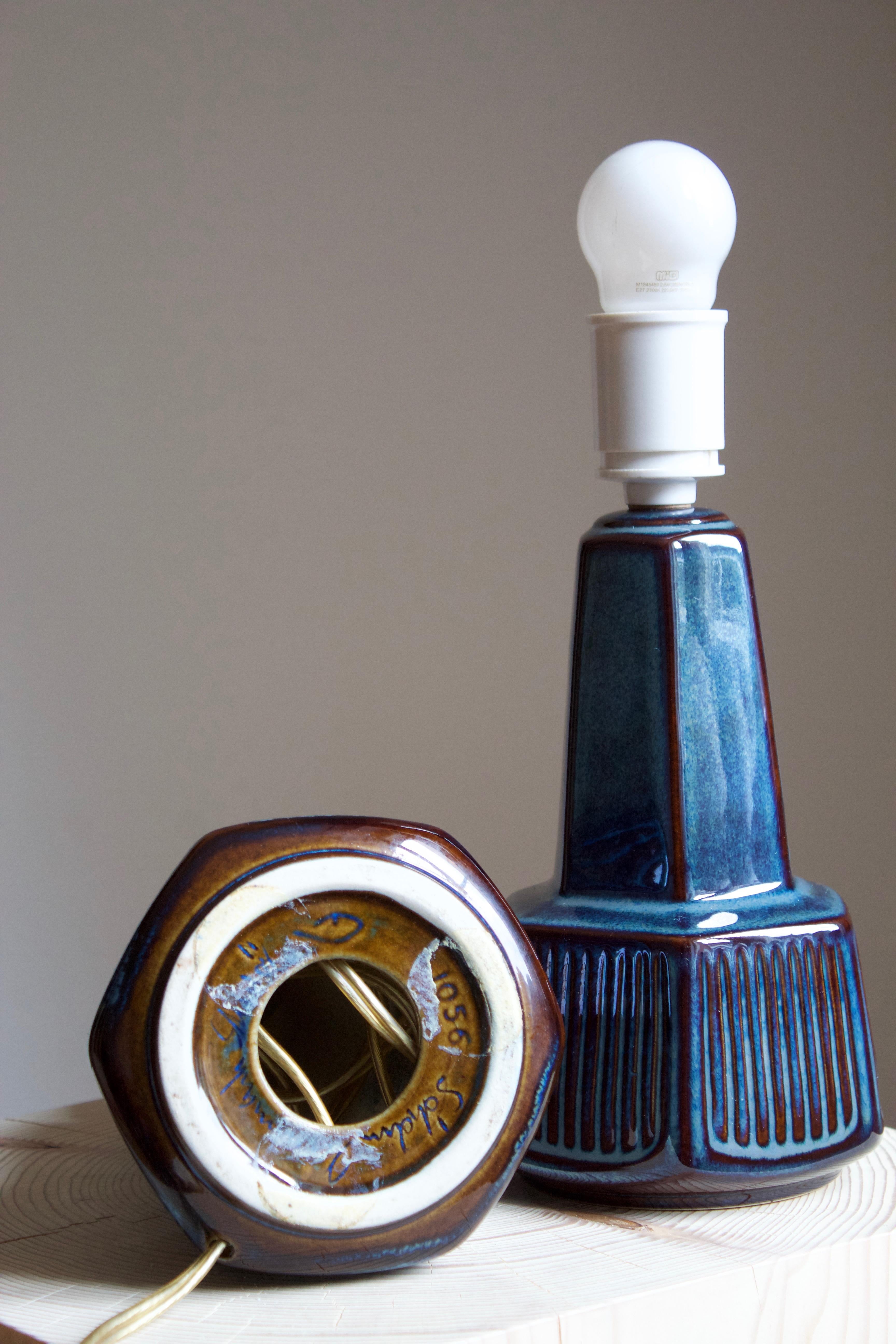 Danish Einar Johansen, Table Lamps, Glazed Incised Stoneware, Søholm, Denmark, 1960s