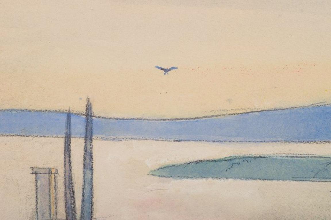 Einar Jolin, gut gelisteter schwedischer Künstler. Ölpastell auf Papier. Schwedische Landschaft. (Ende des 20. Jahrhunderts) im Angebot