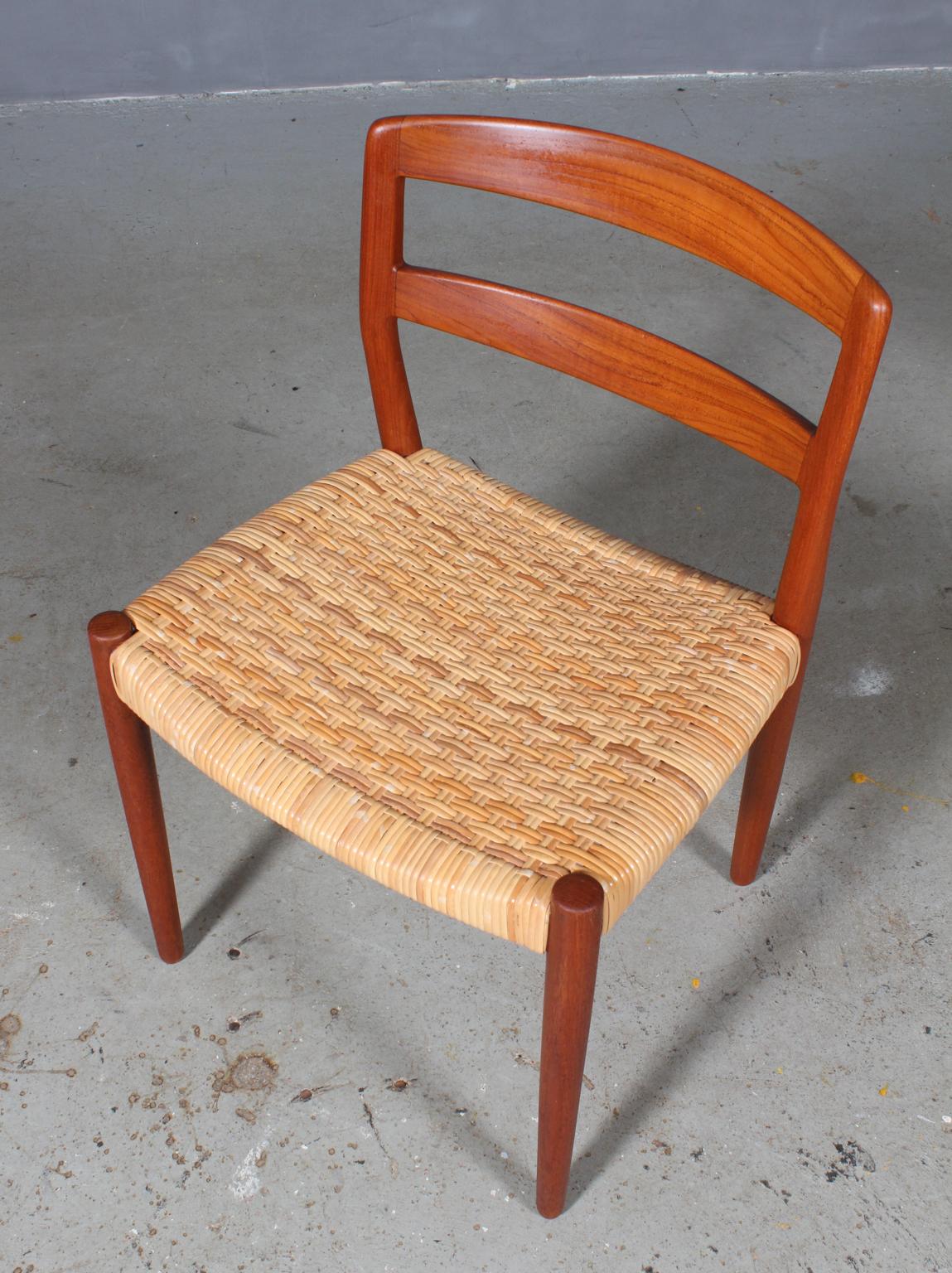 Einer Larsen & Aksel Bender Madsen side chair with cane.

Frame of teak.

Made by Cabinetmaker Willy Beck.