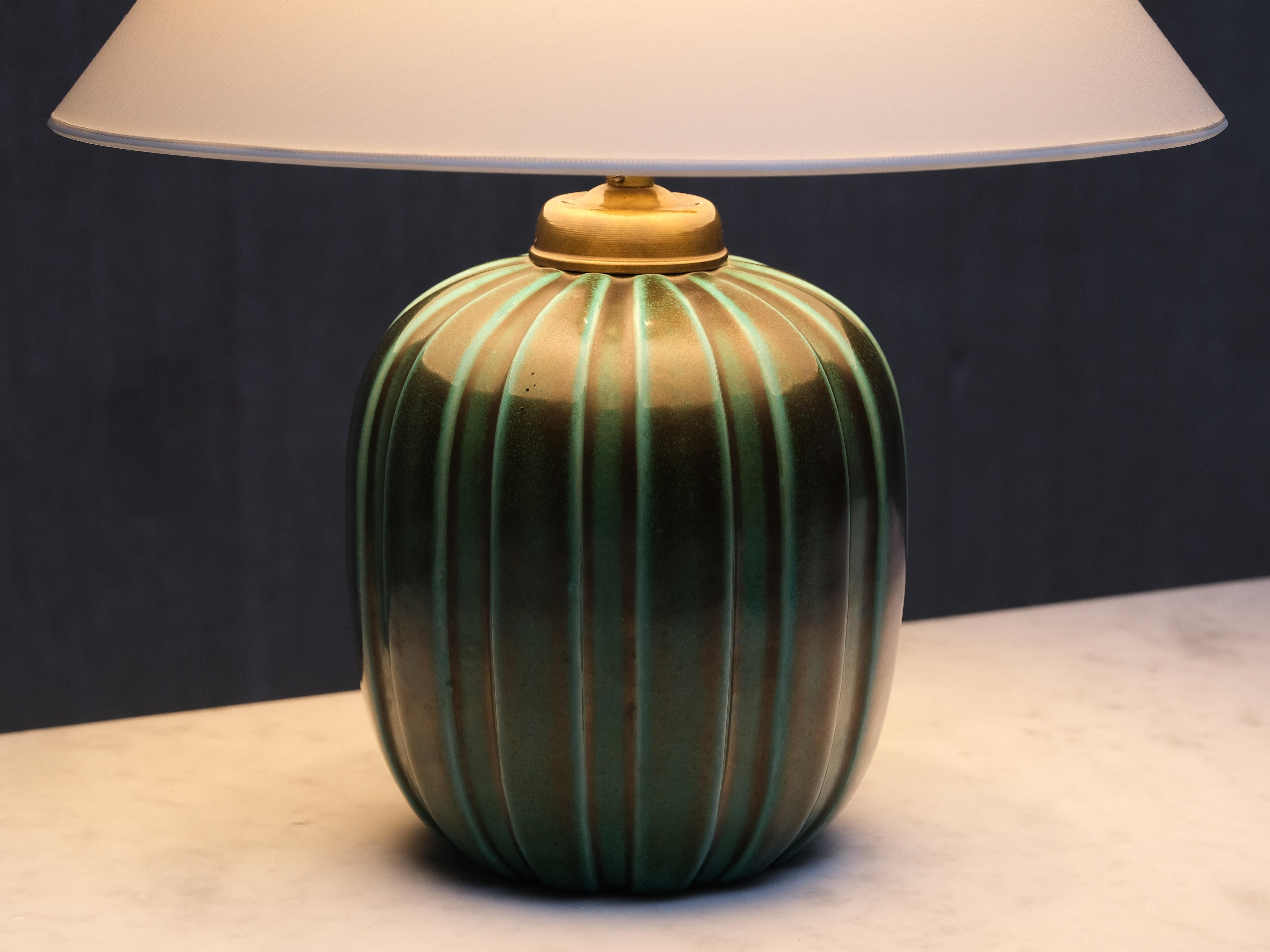 Lampe de table Einar Luterkort en céramique émaillée verte, Upsala Ekeby, Suède, années 1930 en vente 4