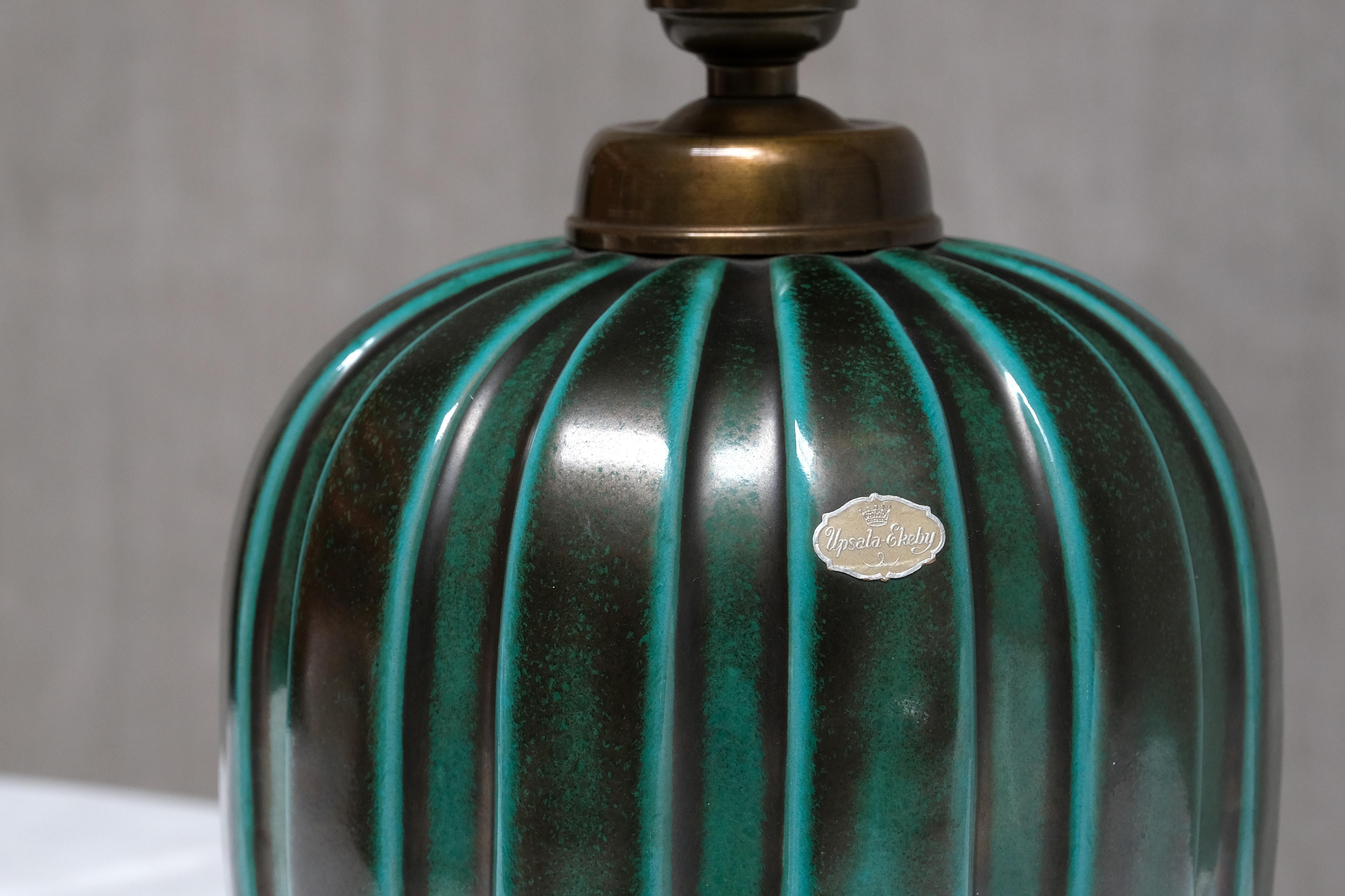 Lampe de table Einar Luterkort en céramique émaillée verte, Upsala Ekeby, Suède, années 1930 en vente 5