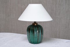 Einar Luterkort Green Glazed Ceramic Table Lamp, Upsala Ekeby, Sweden, 1930s
