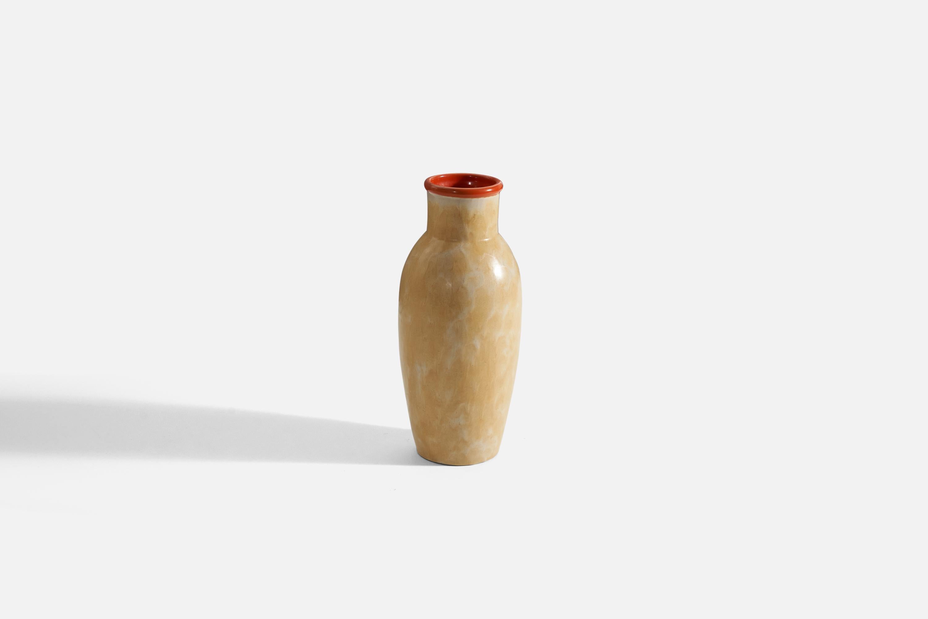 Mid-Century Modern Einar Luterkort, Vase, Beige and Orange-Glazed Earthenware, Sweden, 1930s For Sale