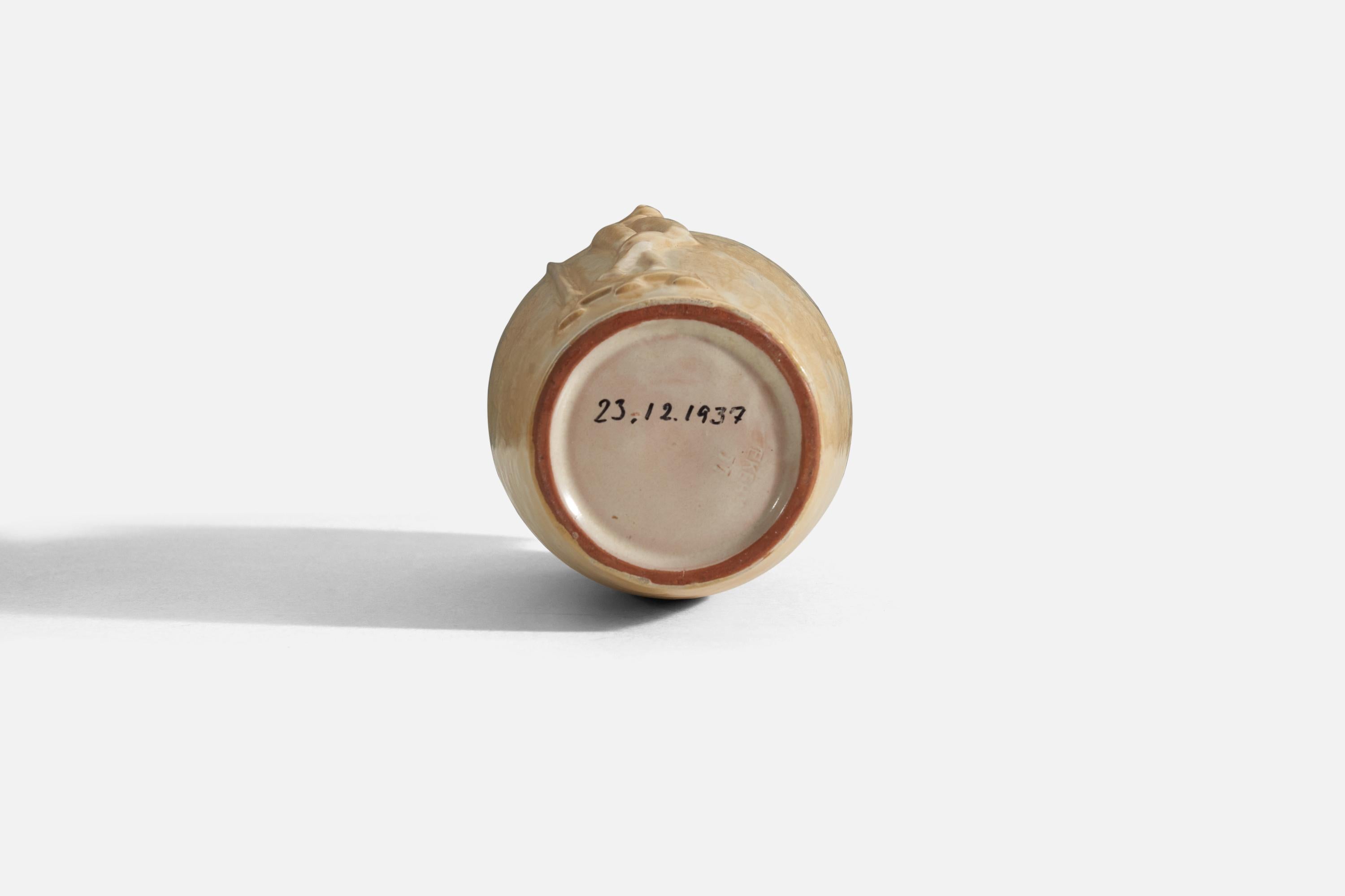 Einar Luterkort, Vase, beige und orange glasiertes Steingut, Schweden, 1930er Jahre im Zustand „Gut“ im Angebot in High Point, NC