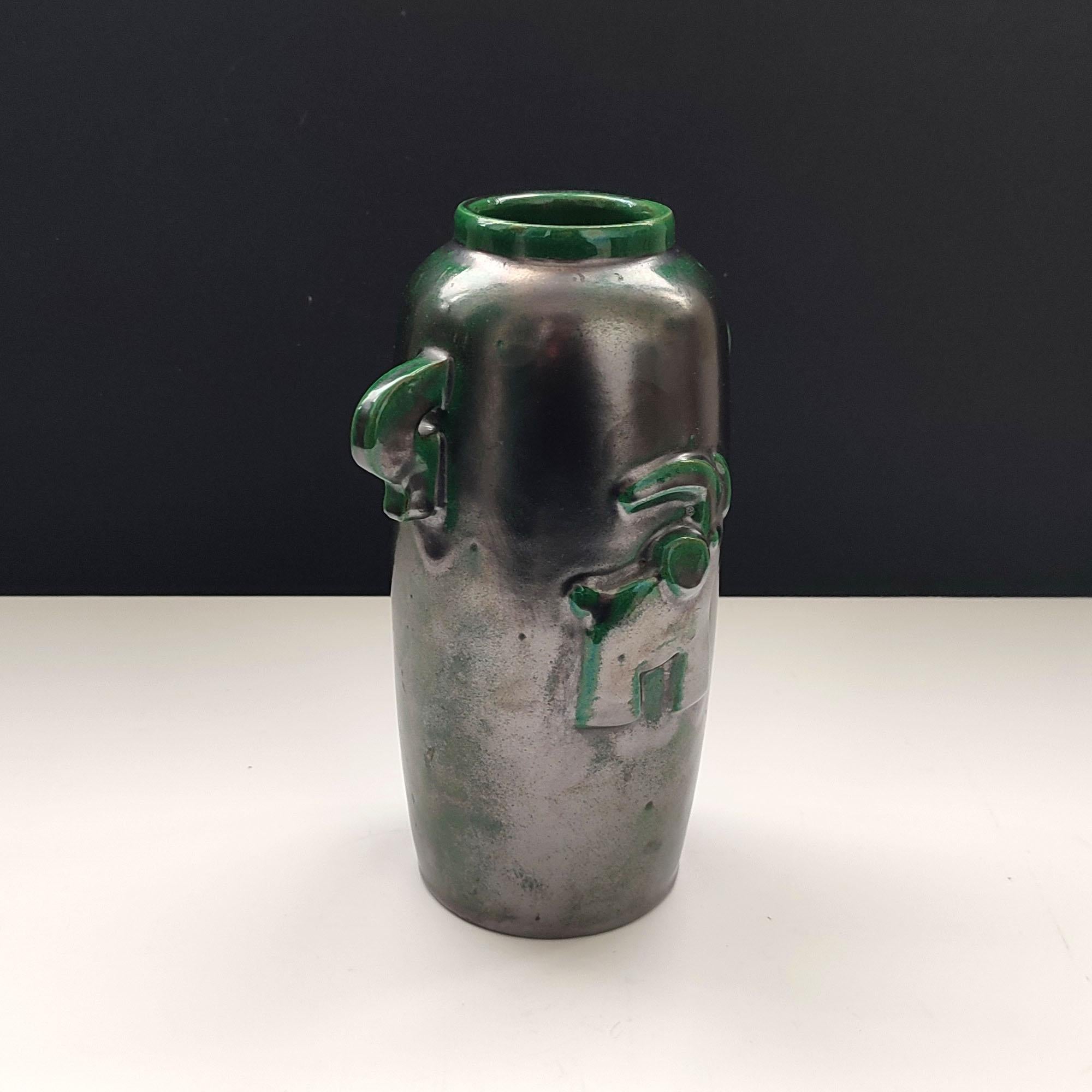 Art Deco Einar Luterkort, Vase, Black and Green Glazed Earthenware Vase, Sweden, 1930s For Sale