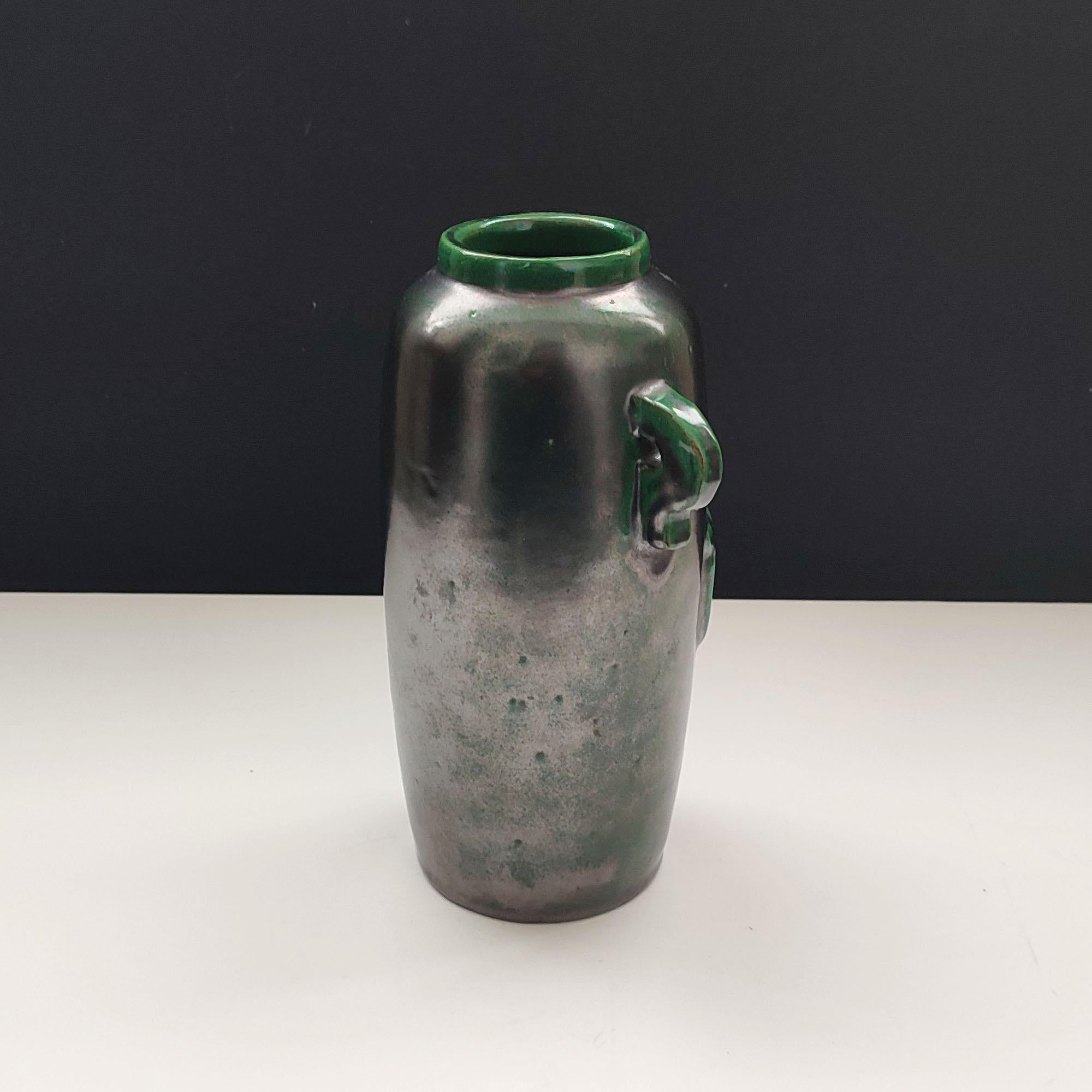 Swedish Einar Luterkort, Vase, Black and Green Glazed Earthenware Vase, Sweden, 1930s For Sale
