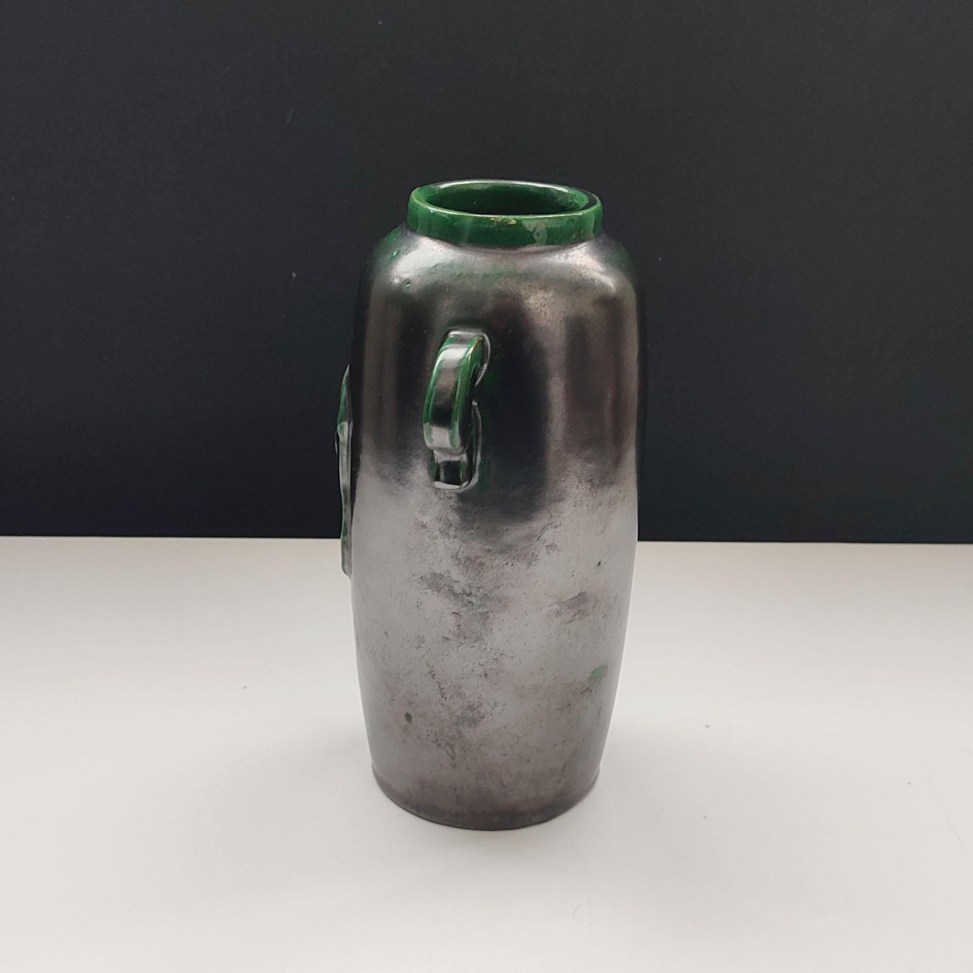 Mid-20th Century Einar Luterkort, Vase, Black and Green Glazed Earthenware Vase, Sweden, 1930s For Sale