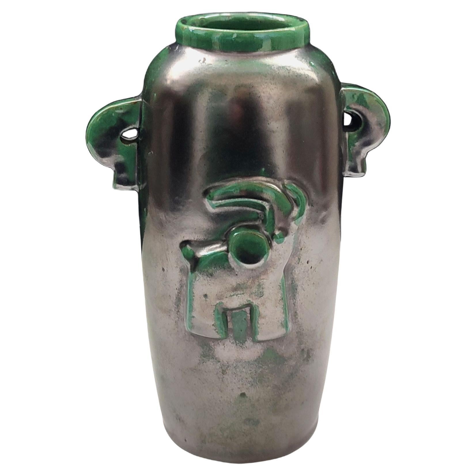 Einar Luterkort, Vase, Black and Green Glazed Earthenware Vase, Sweden, 1930s