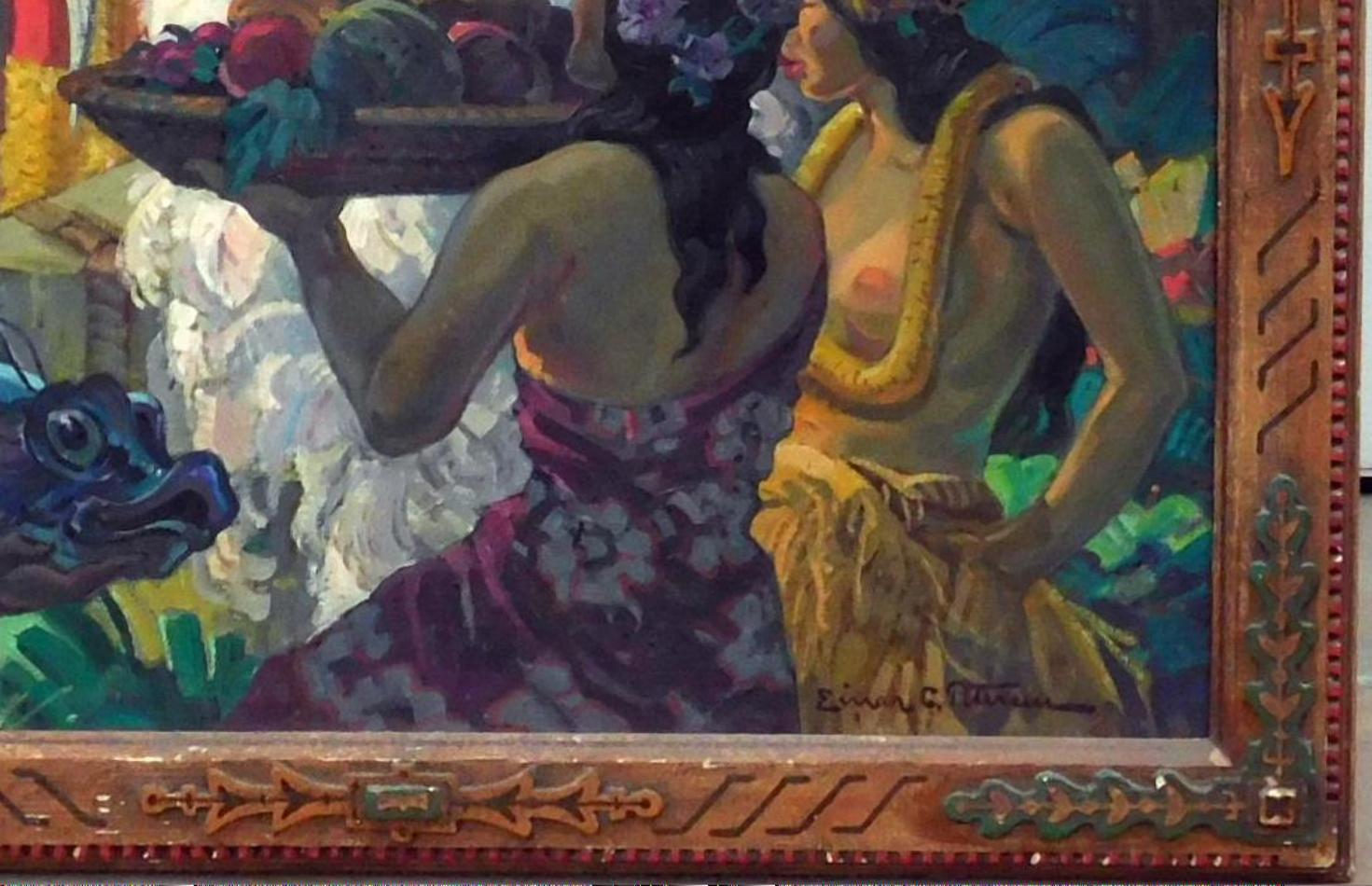 Einar Petersen Hawaiian Subject Oil on Canvas, 1939 - Homage to the Queen In Good Condition In Phoenix, AZ