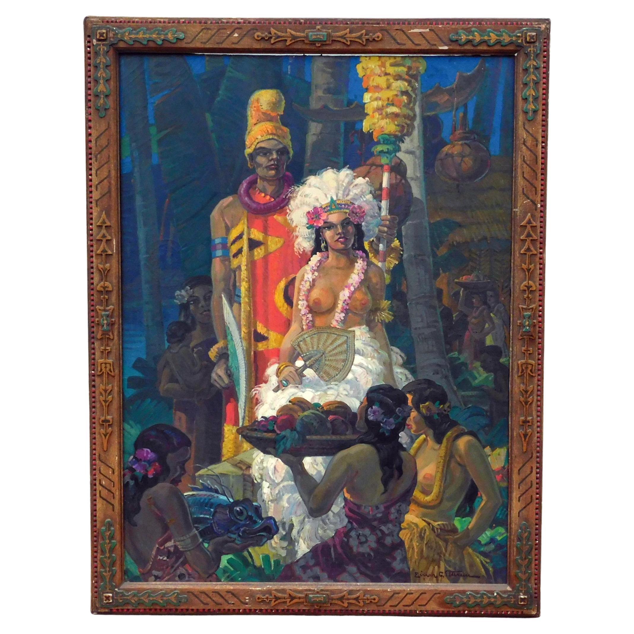 Einar Petersen Hawaiian Subject Oil on Canvas, 1939 - Homage to the Queen