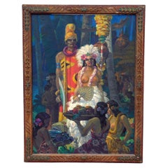 Vintage Einar Petersen Hawaiian Subject Oil on Canvas, 1939 - Homage to the Queen