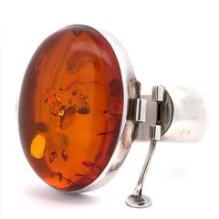 Einer Fehrn Silver Large 51.3x39.3mm Oval Amber Open Hinged Bangle Bracelet