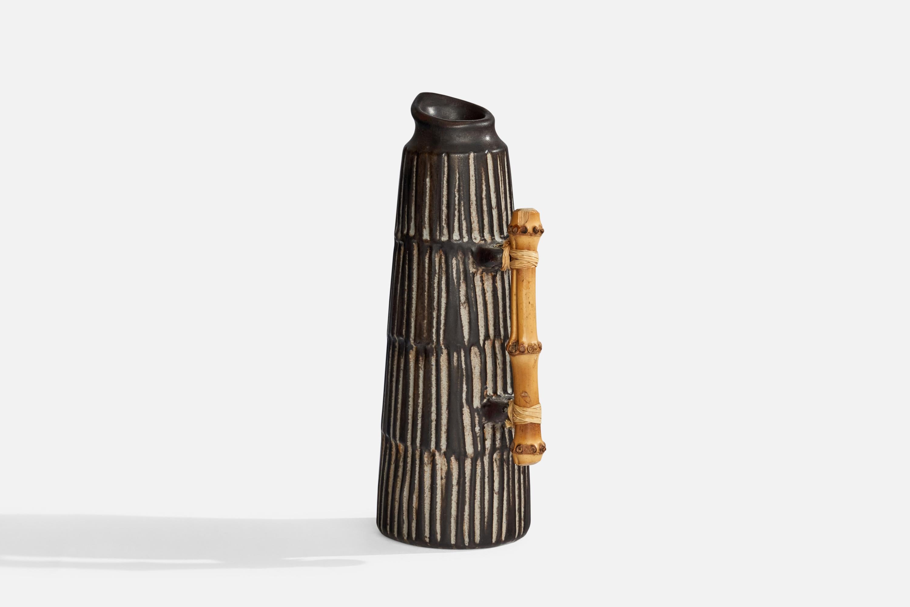 Danish Einer Hellerøe, Pitcher, Bamboo, Ceramic, Denmark, c. 1960s For Sale