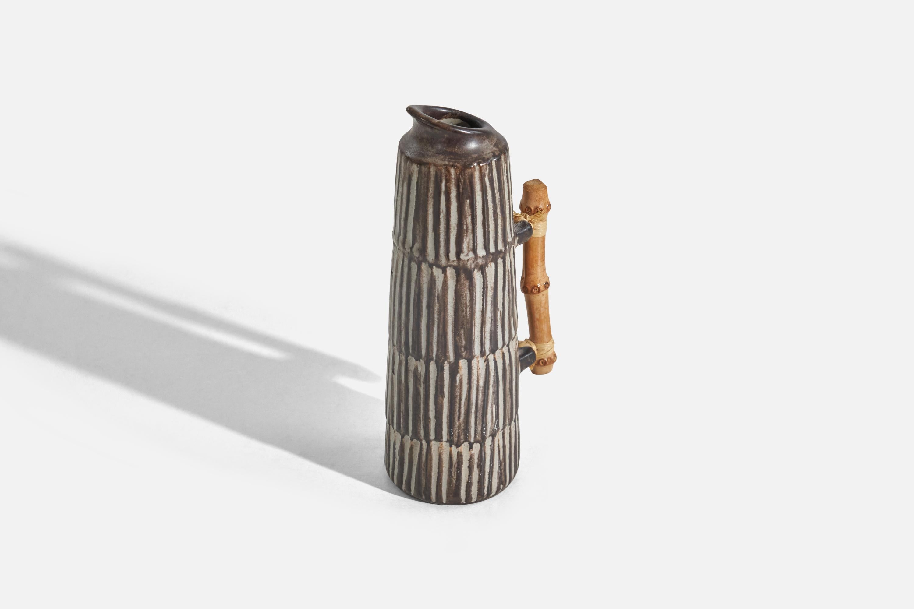Mid-Century Modern Einer Hellerøe, Pitcher, Bamboo, Glazed Stoneware, BR Keramik, Denmark, c. 1960s For Sale