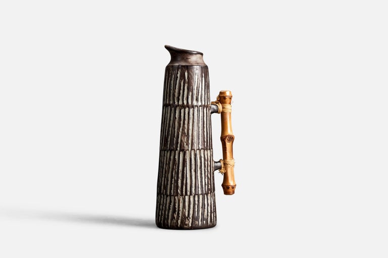 Einer Hellerøe, Pitcher or Vase, Stoneware, Bamboo, BR Keramik, Denmark,  1960s For Sale at 1stDibs