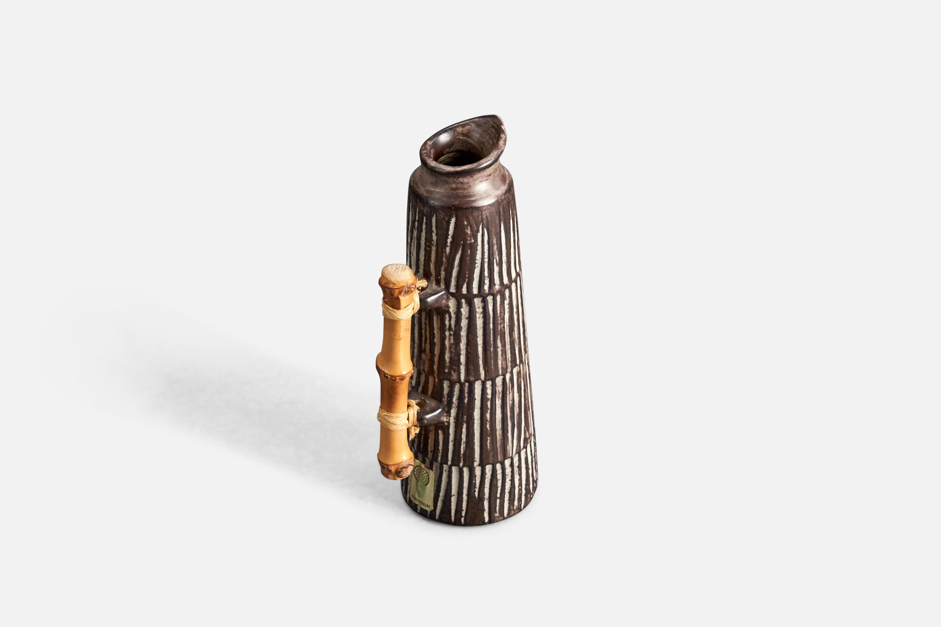 Mid-Century Modern Einer Hellerøe, Pitcher or Vase, Stoneware, Bamboo, BR Keramik, Denmark, 1960s For Sale