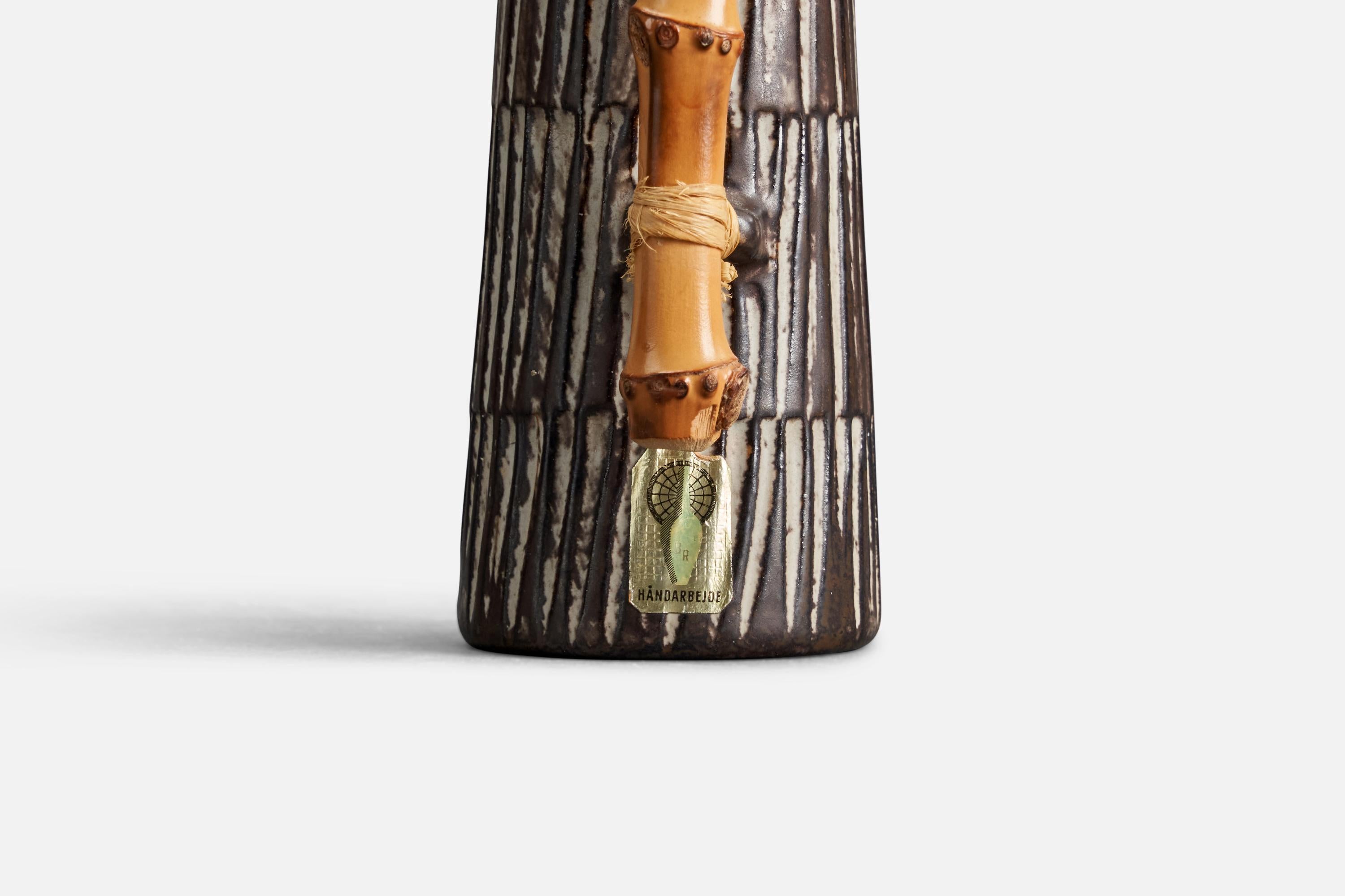 Danish Einer Hellerøe, Pitcher or Vase, Stoneware, Bamboo, BR Keramik, Denmark, 1960s For Sale