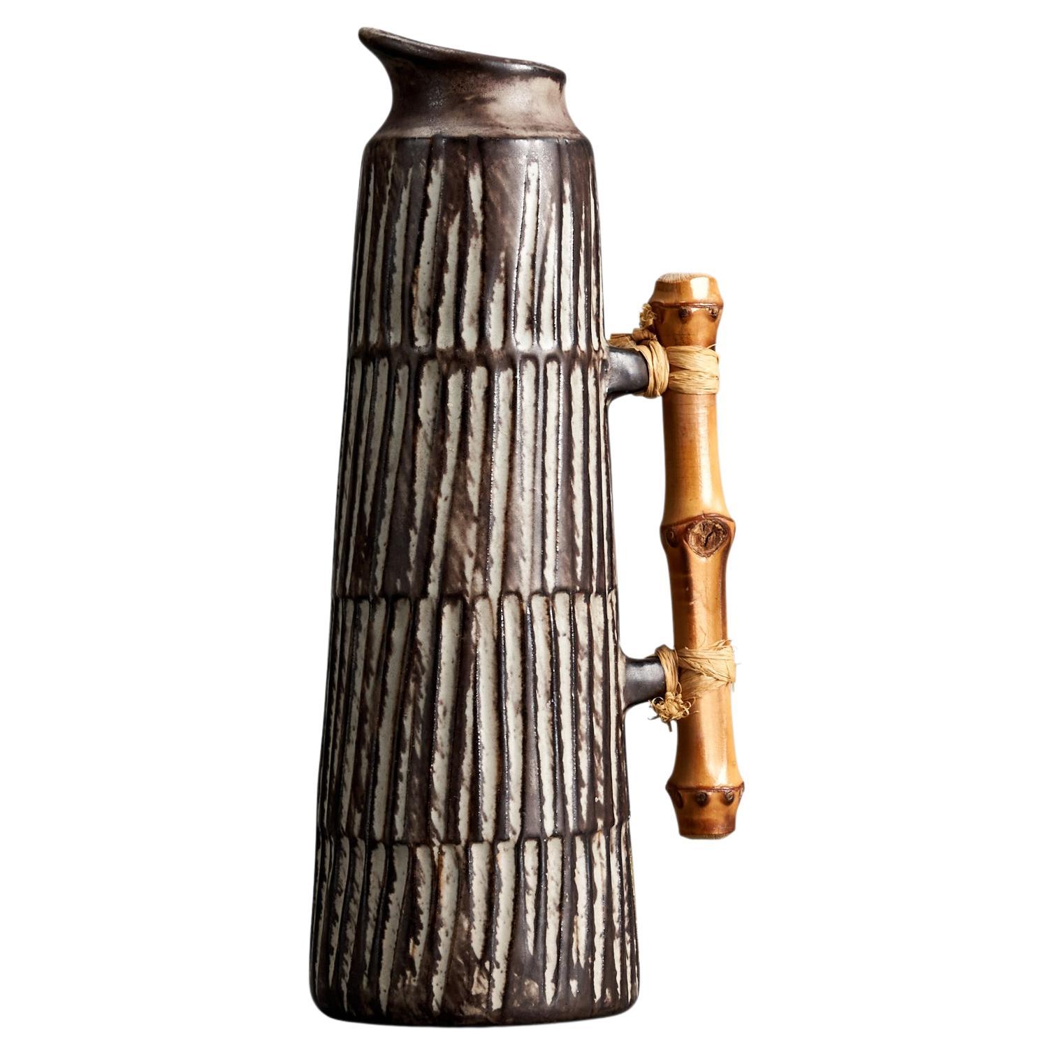 Einer Hellerøe, Krug oder Vase, Steingut, Bambus, BR Keramik, Dänemark, 1960er Jahre