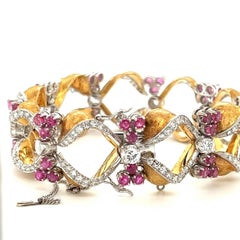 Einzigartiges Art-Déco Armband 18 Karat Weiß/Gelbgold mit Brillanten und Rubinen