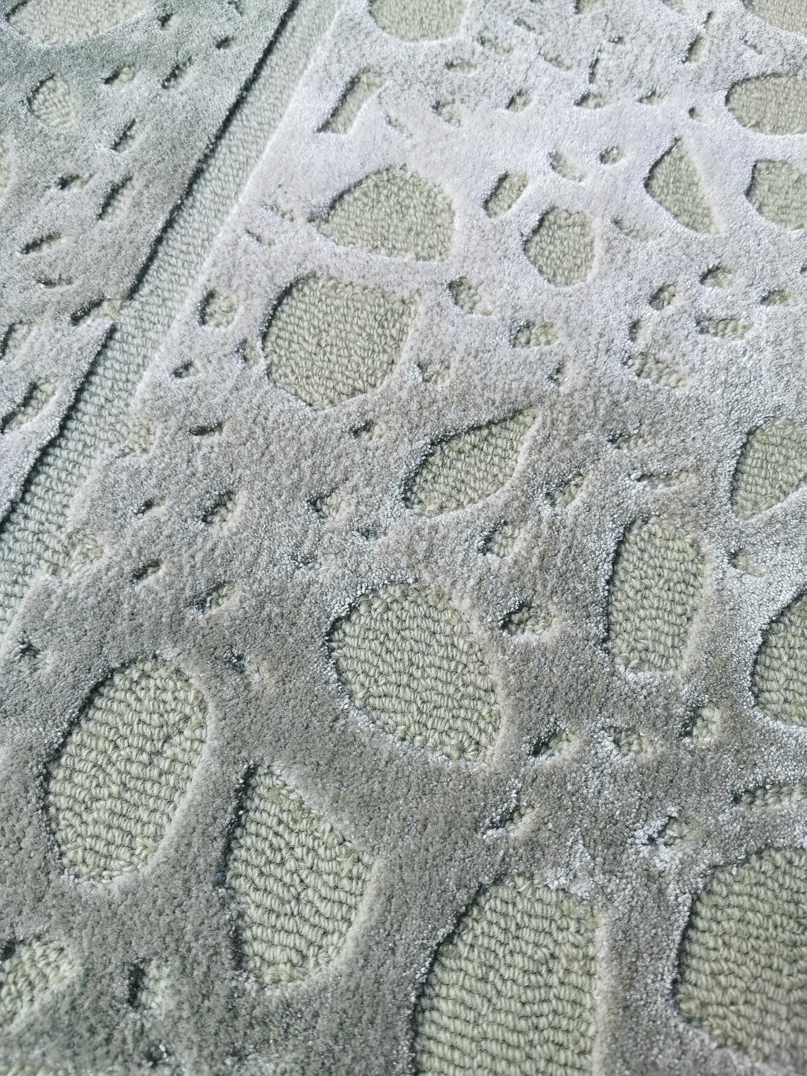 Eira Green Rug by Volver Studios
Dimensions: W 250 x L 350 cm.
Materials: Wool and viscose.

Available in seven size options: 90 x 240 cm, 140 x 200 cm, 170 x 240 cm, 200 x 300 cm, 250 x 350 cm, 300 x 400 cm, and 350 x 450 cm. Also available in