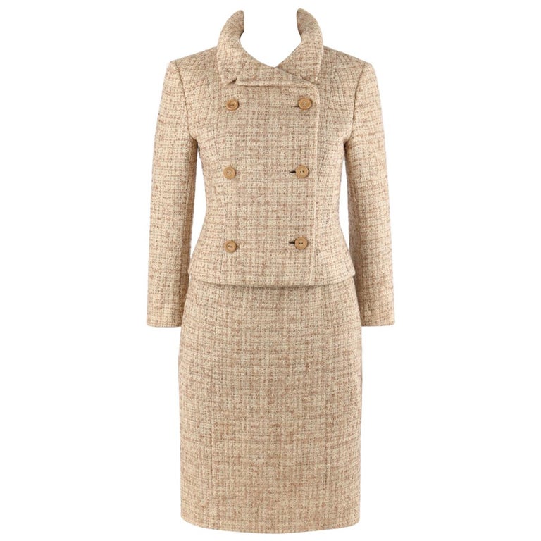 EISA c.1950's CRISTOBAL BALENCIAGA Tweed Double Breasted Jacket Skirt Suit  Set For Sale at 1stDibs