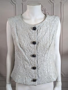 Blusa Eisa Cloque de Seda Aguamarina Pálido, Balenciaga