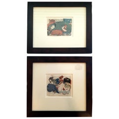 Eisen Shunga, Pair of Japanese Erotic Woodblock Prints