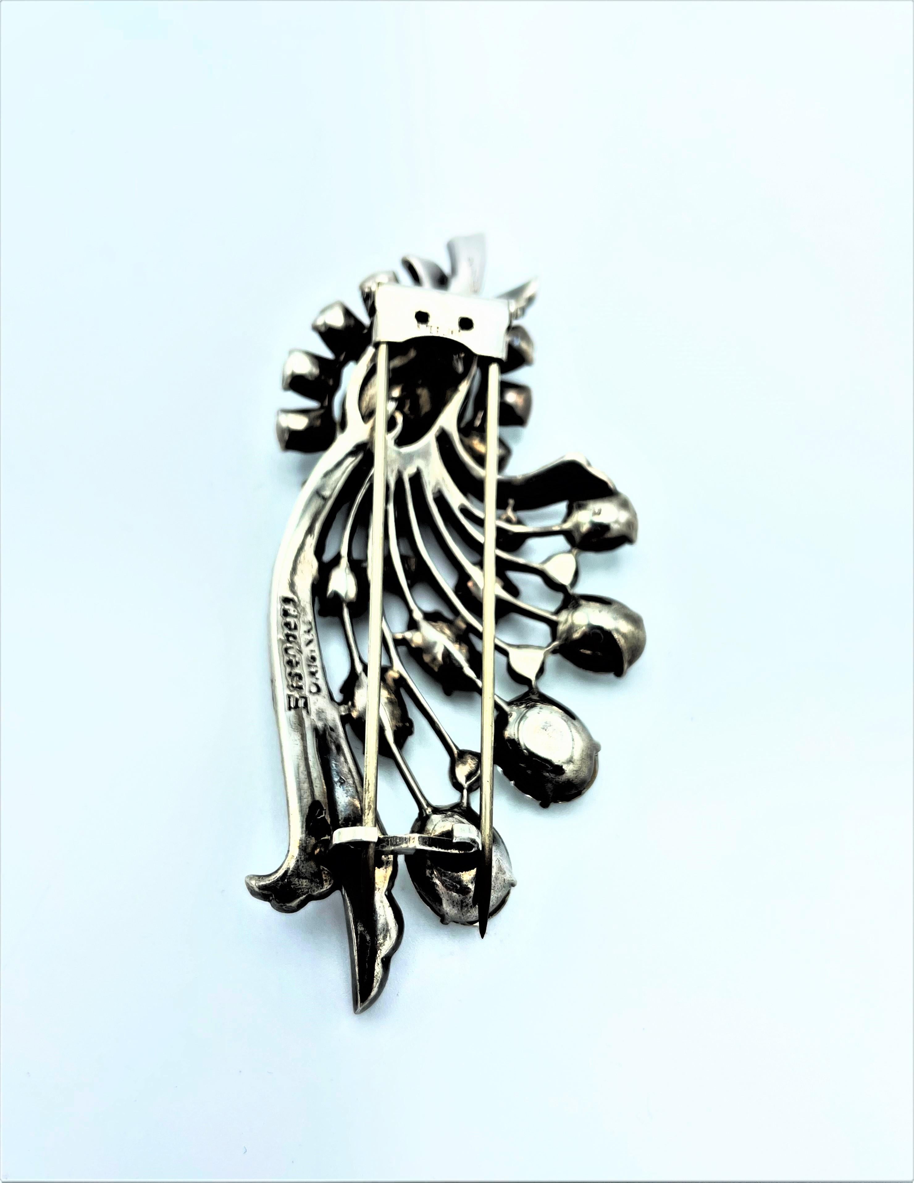 Eisenberg Original brooch or pin larg rhinestones, sterlin,  signed 1940 USA For Sale 2