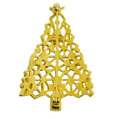 EISENBERG E signed vintage gold tone rhinestones Christmas Tree designer brooch