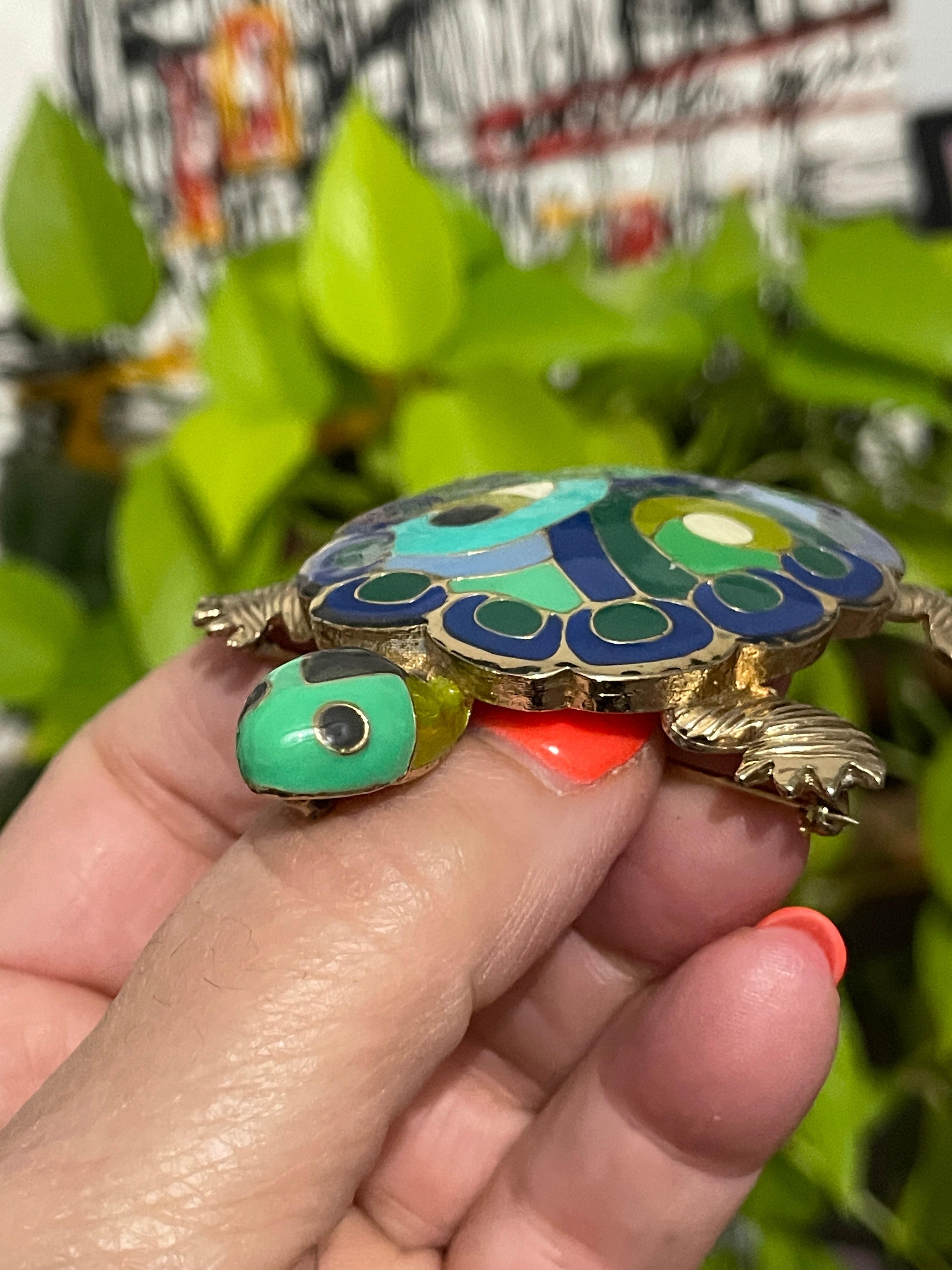  Eisenberg Enameled Turtle Brooch / Pendant 1980s For Sale 3