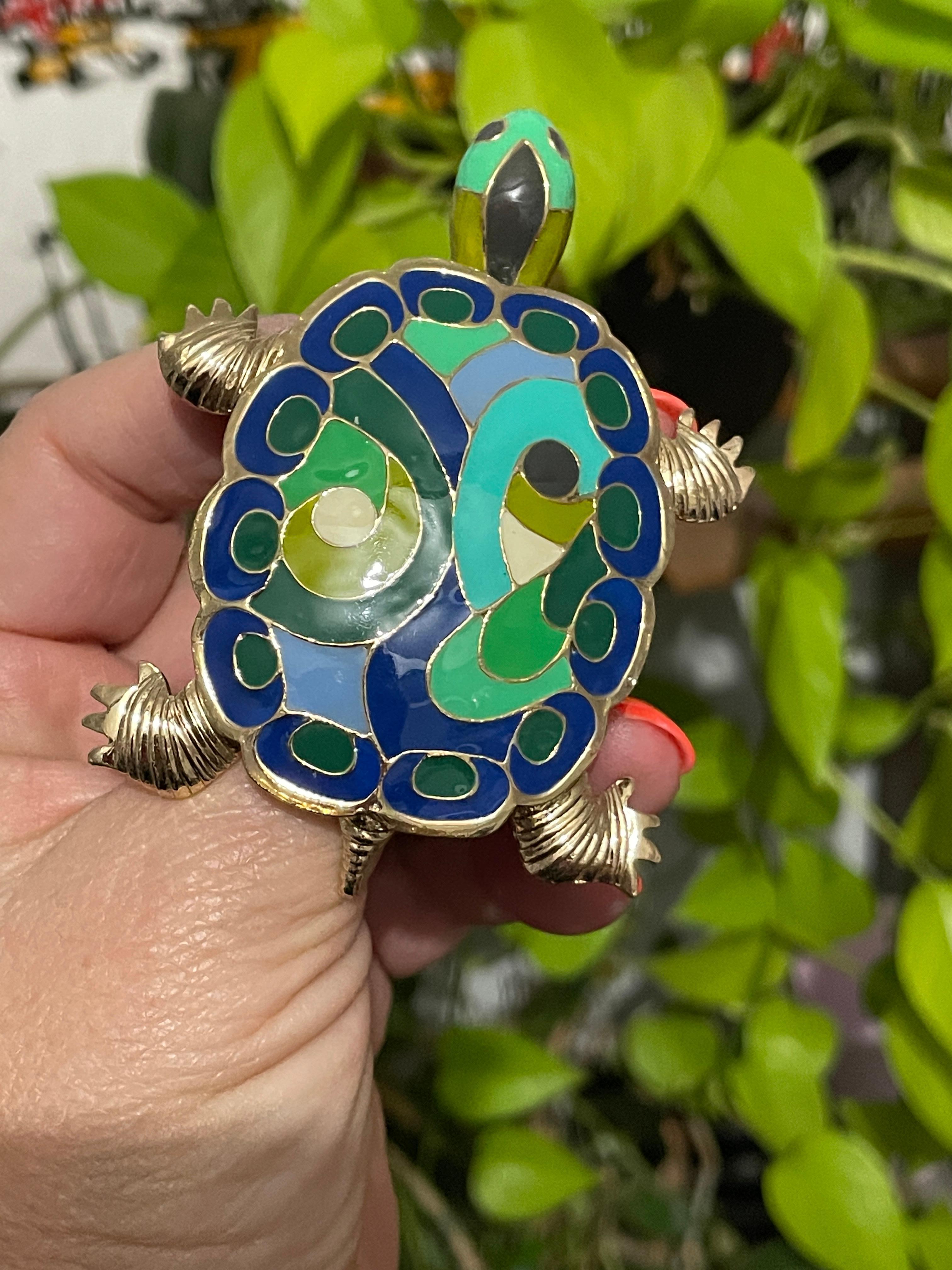  Eisenberg Enameled Turtle Brooch / Pendant 1980s In New Condition For Sale In Wallkill, NY