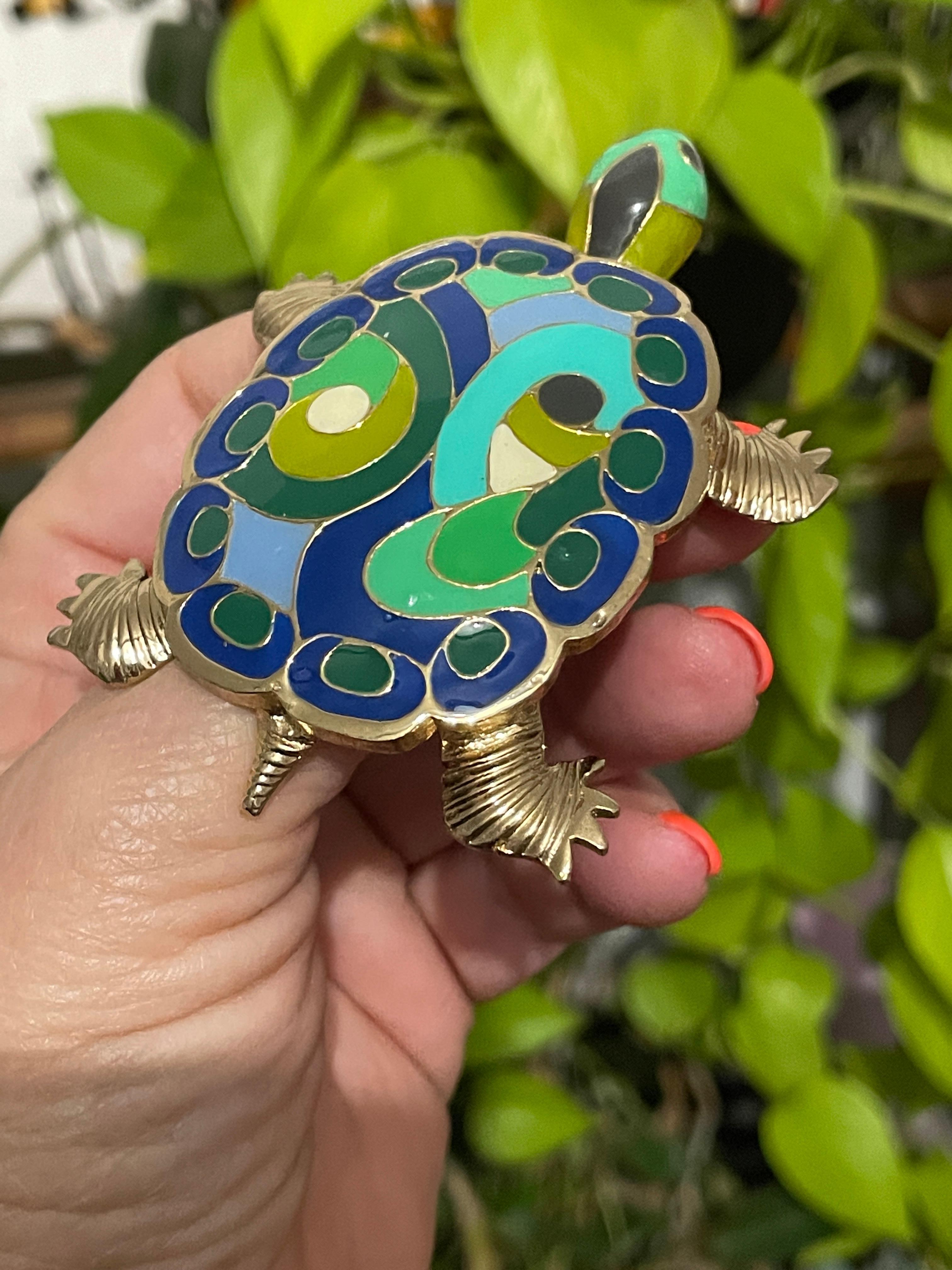 Women's  Eisenberg Enameled Turtle Brooch / Pendant 1980s For Sale