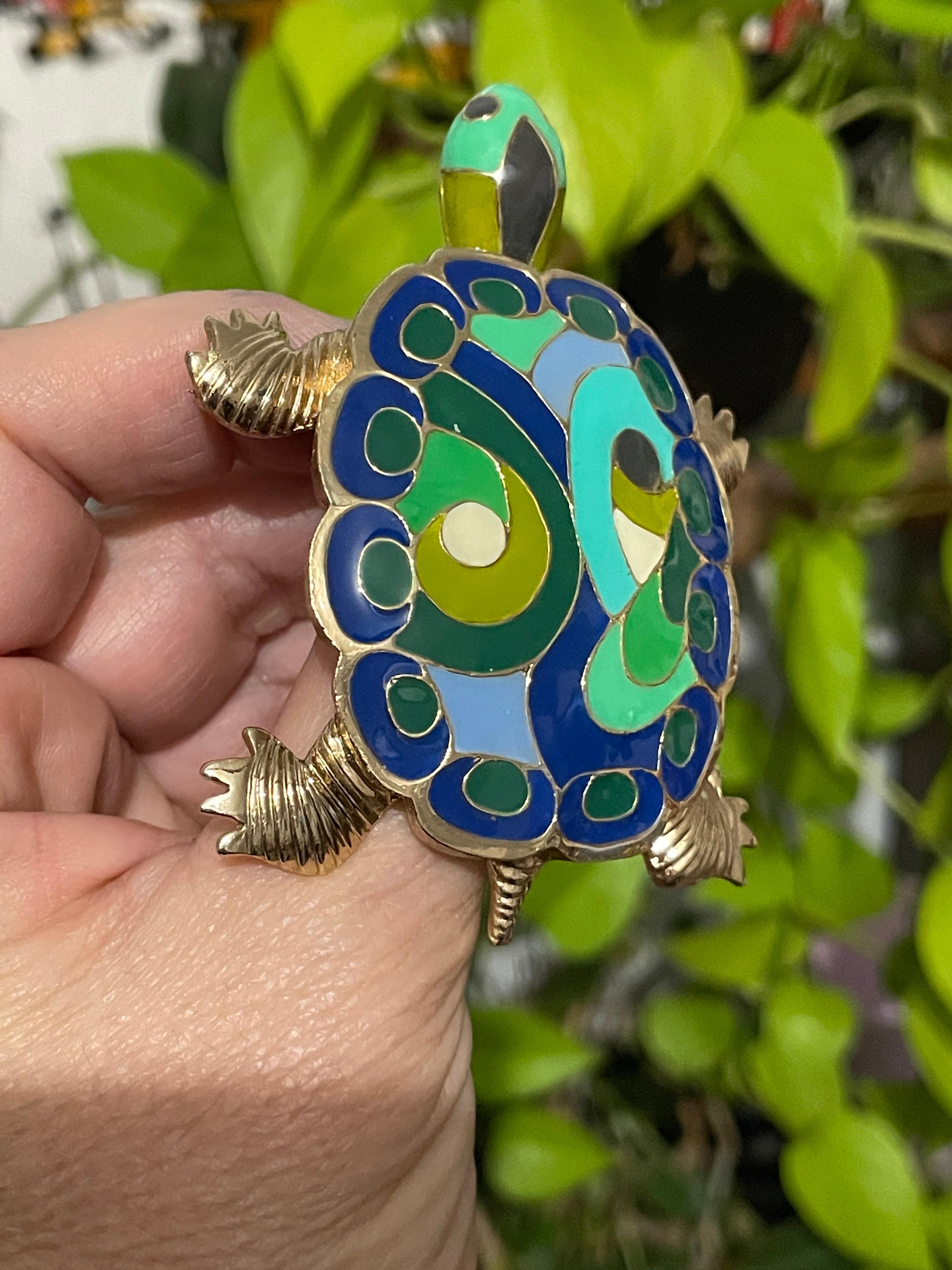  Eisenberg Enameled Turtle Brooch / Pendant 1980s For Sale 1