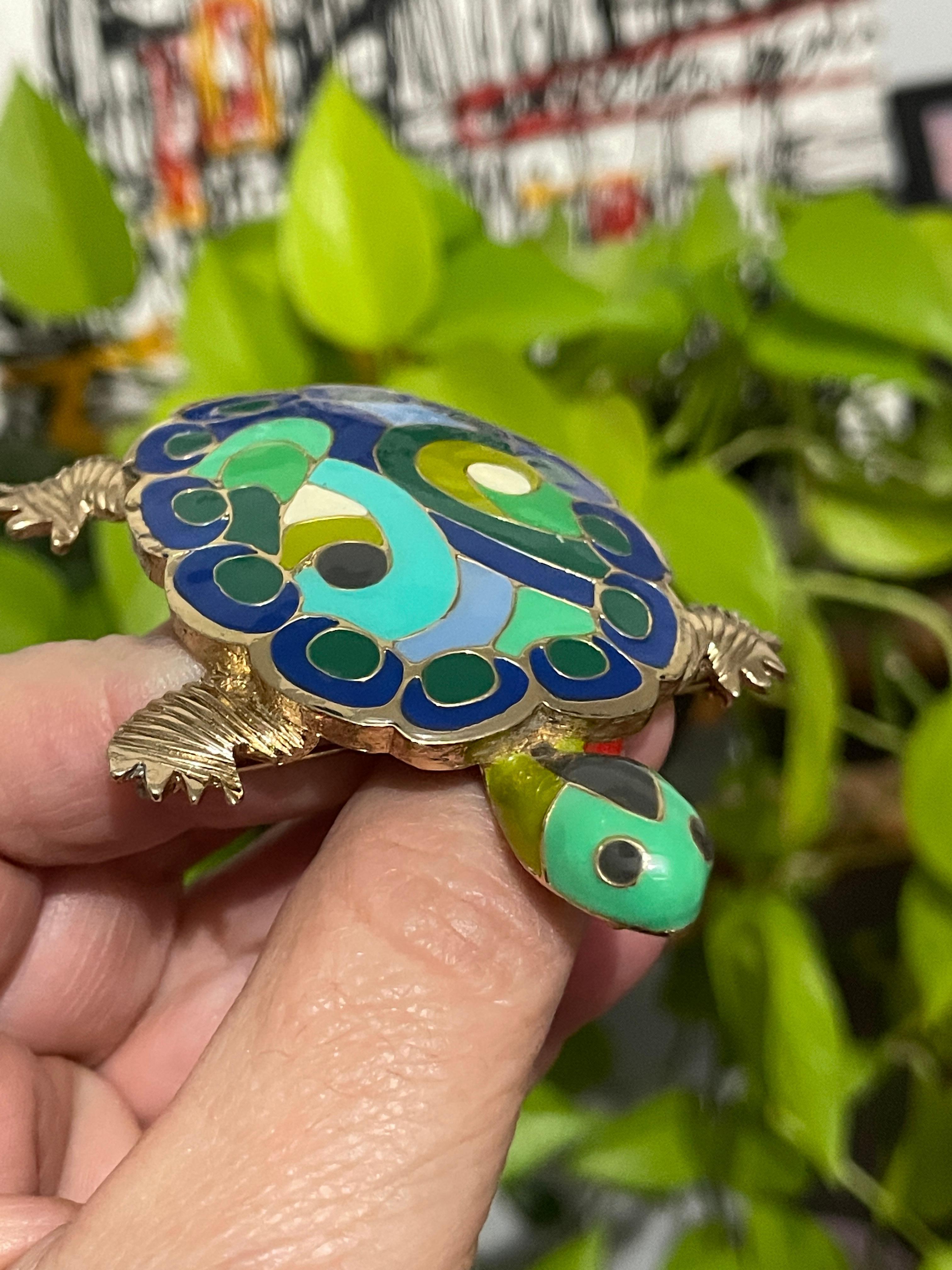  Eisenberg Enameled Turtle Brooch / Pendant 1980s For Sale 2