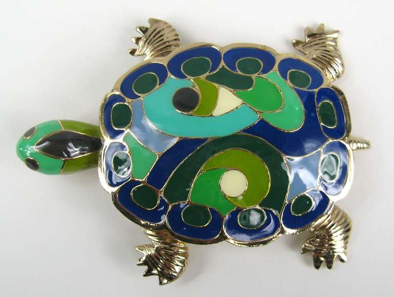  Eisenberg Broche/pendentif de tortue émaillée, années 1980 Neuf - En vente à Wallkill, NY