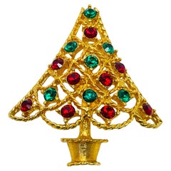 Retro EISENBERG ICE signed gold tone rhinestone Christmas tree designer brooch