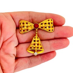 EISENBERG ICE signed vintage gold tone rhinestones bow bell designer brooch