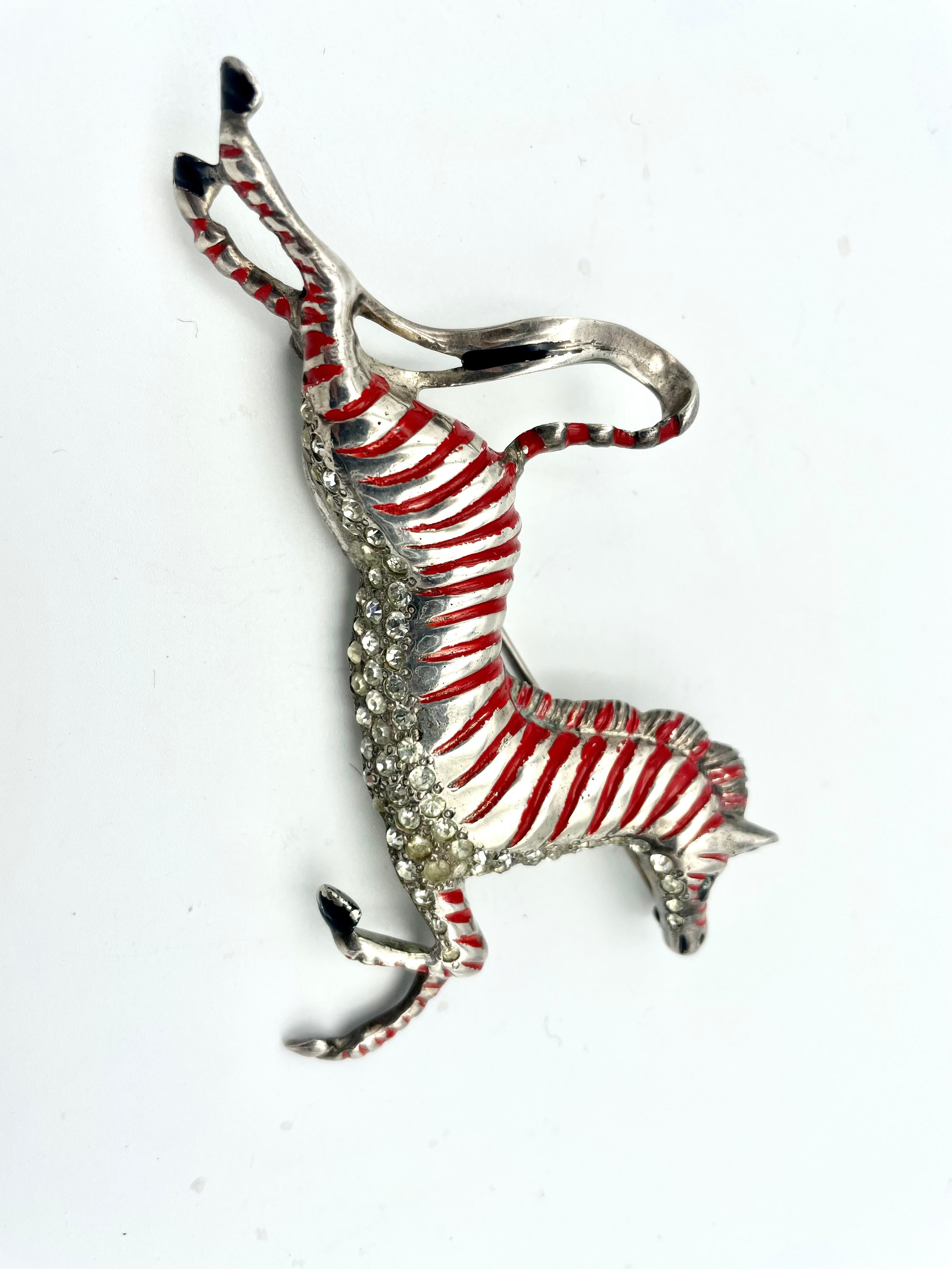 Arts and Crafts Eisenberg Original brooch, Zebra with flowing mane, Sterling silver, design 1944 For Sale