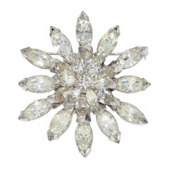 Eisenberg Original Crystal Flower Star Pin Brooch in Silver, 1940s