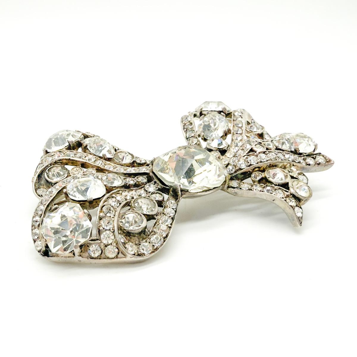 Eisenberg Original Sterling Silver/Crystal Bow Brooch 1940s SEE CONDITION REPORT For Sale 1