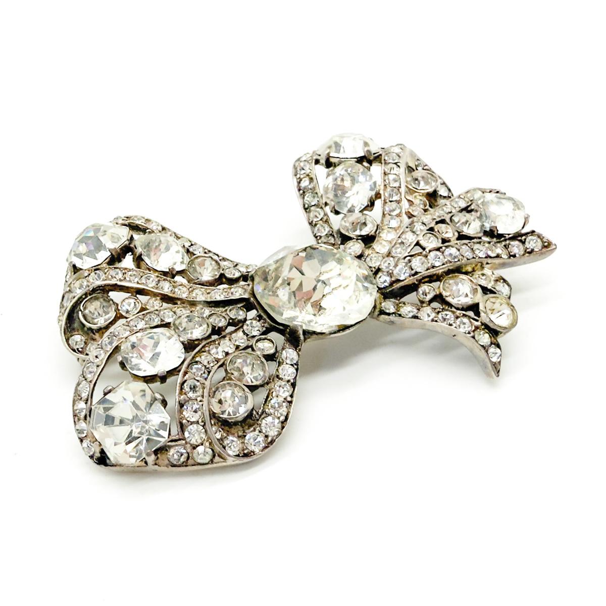 Eisenberg Original Sterling Silver/Crystal Bow Brooch 1940s SEE CONDITION REPORT For Sale 2